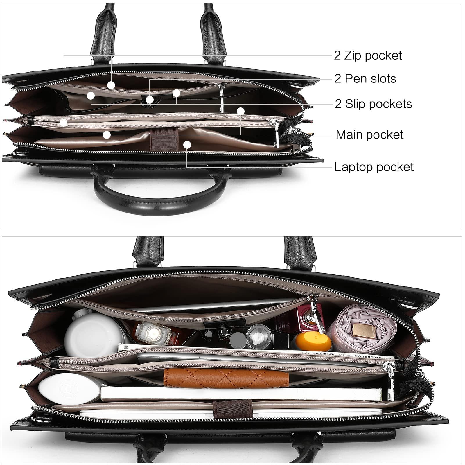 BOSTANTEN BOSTANTEN Laptop Briefcase for Women 15.6 Inch Tote Bag Genuine Leather Handbag Crocodile Pattern Work Bussiness Bag