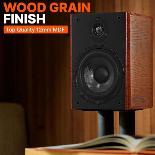 Pyle Pyle 6.5" Home Wooden Bookshelf Speakers, 240W Max Power, 1" Silk Dome Tweeter and Aluminum Voice Coils, Pair, Gold Plated 5 Way Binding Post, Rubber Surrounds, Beautiful Wood Grain Finish