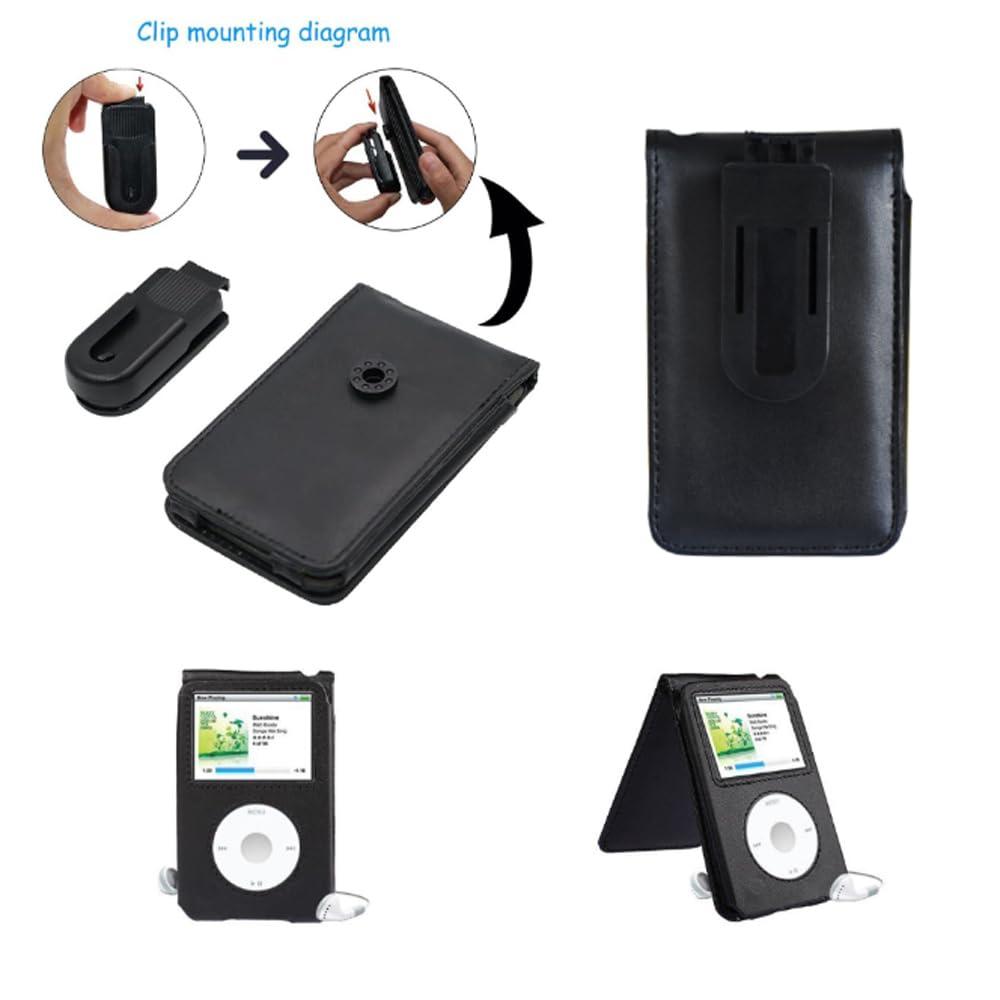 AudioPartner Leather Protective Shell Case Cover for Apple iPod Classic 6th 7th 80GB, 120GB Thin 160GB and iPod Video 5th 30gb with Belt Clip + Screen Protector-10.5mm Thickness Thin Version