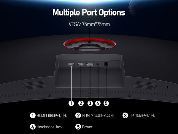 KOORUI KOORUI 32 inch Curved Gaming Monitor - QHD (2560 x 1440) 2K Display, 170Hz 144Hz Monitor, 1500R Curvature, 1ms, HDR10, Adaptive Sync, Tilt Adjustable, DisplayPort HDMI, Black - GA01