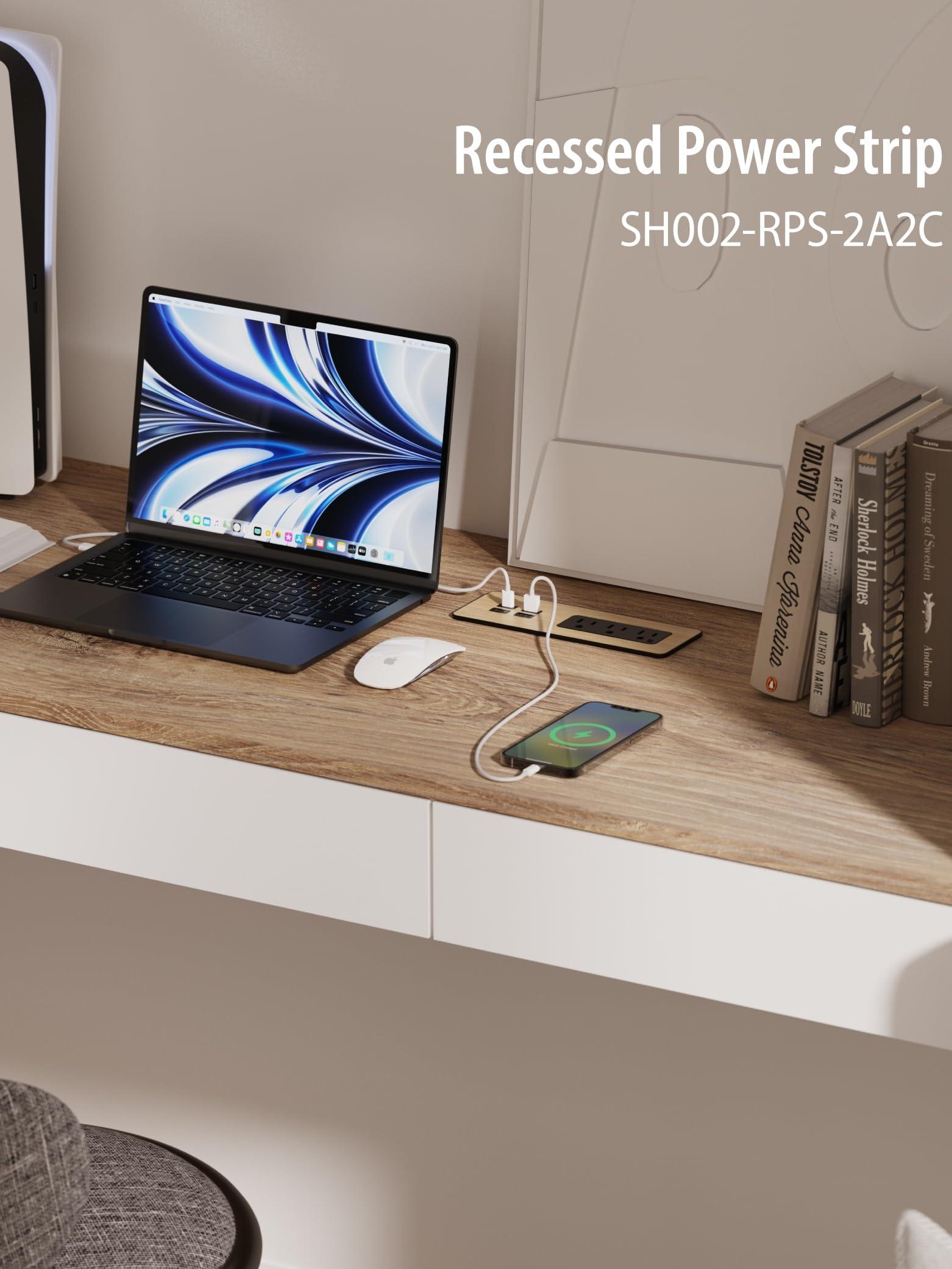 Emerising PD 65W Recessed Power Strips, Flush Mount Power Outlet with 2 USB-C Ports,Fast Charging Station,Conference Surge Protector Recessed Outlets,6Ft Extension Cord,Office/Home Furniture Mountable (1)