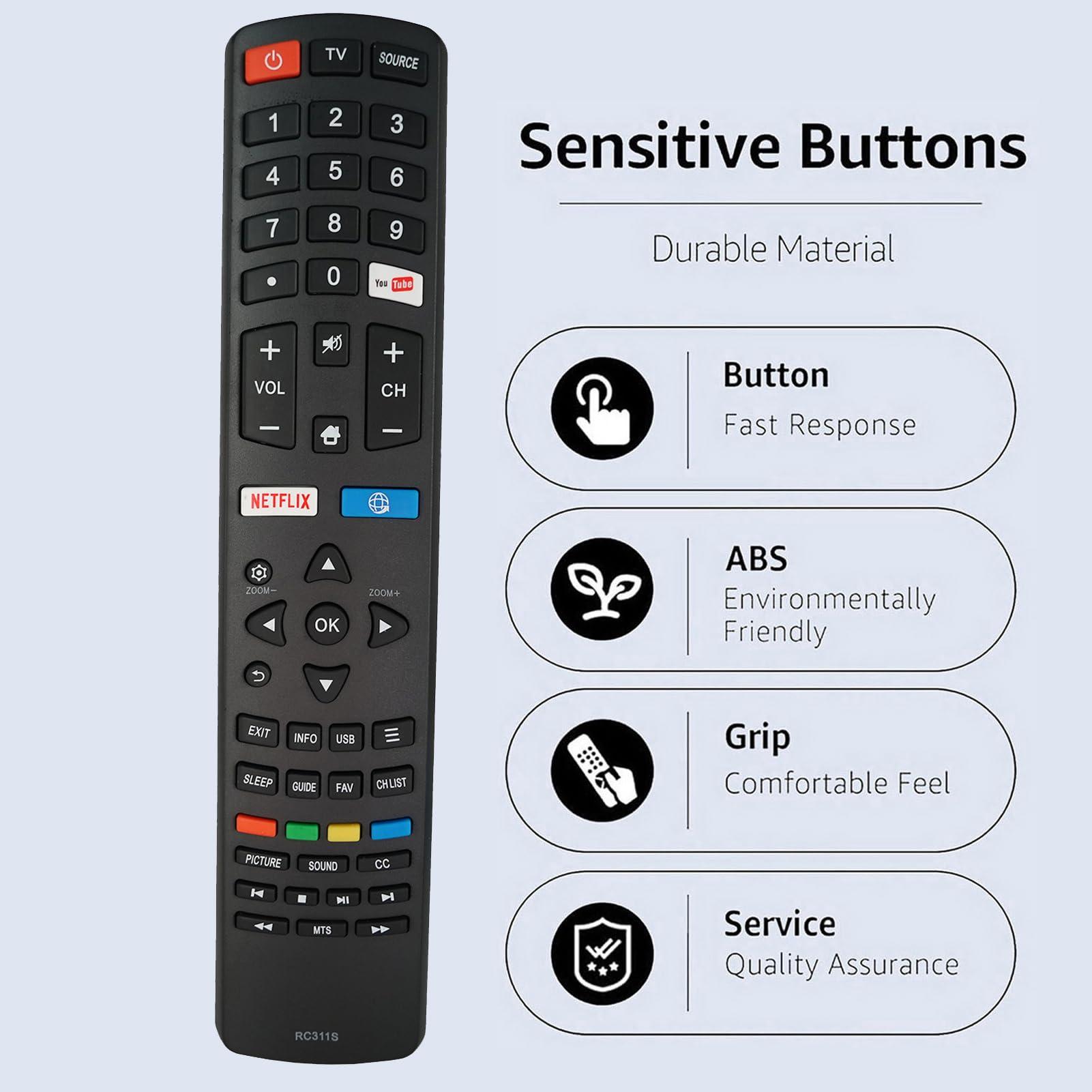 Kassionel RC311S Replacement Remote fit for Pioneer TV PLE-32S1HD PLE-65D1800 PLE-32S08HD PLE-40S08FHD PLE-43D1202UD PLE-43S09UHD PLE-50S08UHD PLE-32S08HD PLE-50D1200F PLE-43D1202UD PLE-55S08UHD