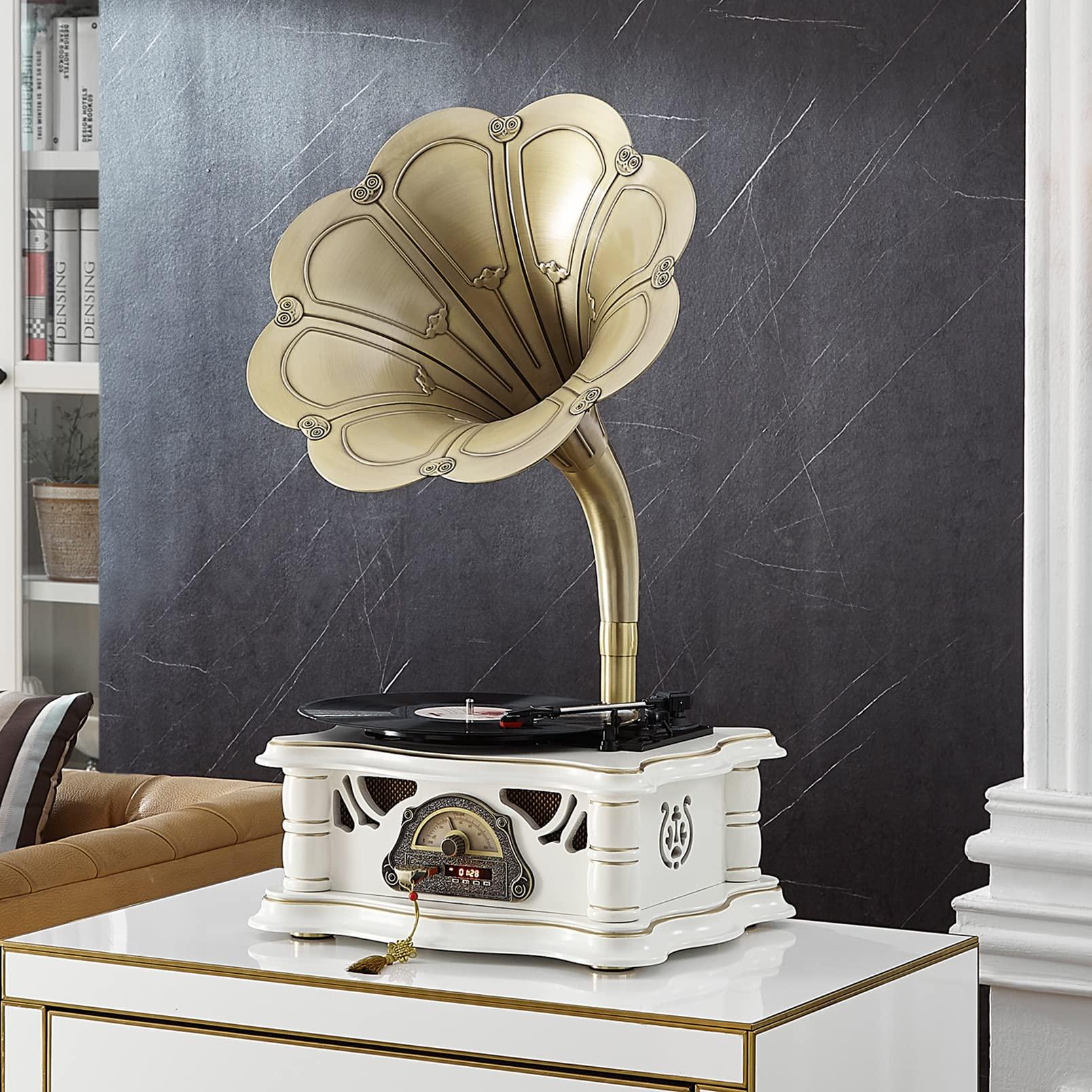 Artisam Gramophone Record Player Vintage,Retro Phonograph Vinyl Record Player,Horn Vinyl Tocadiscos DJ Turntable,Gramophone Bluetooth Speaker with USB Audio for Home/Villas/Restaurants/Parties/Classical Fans