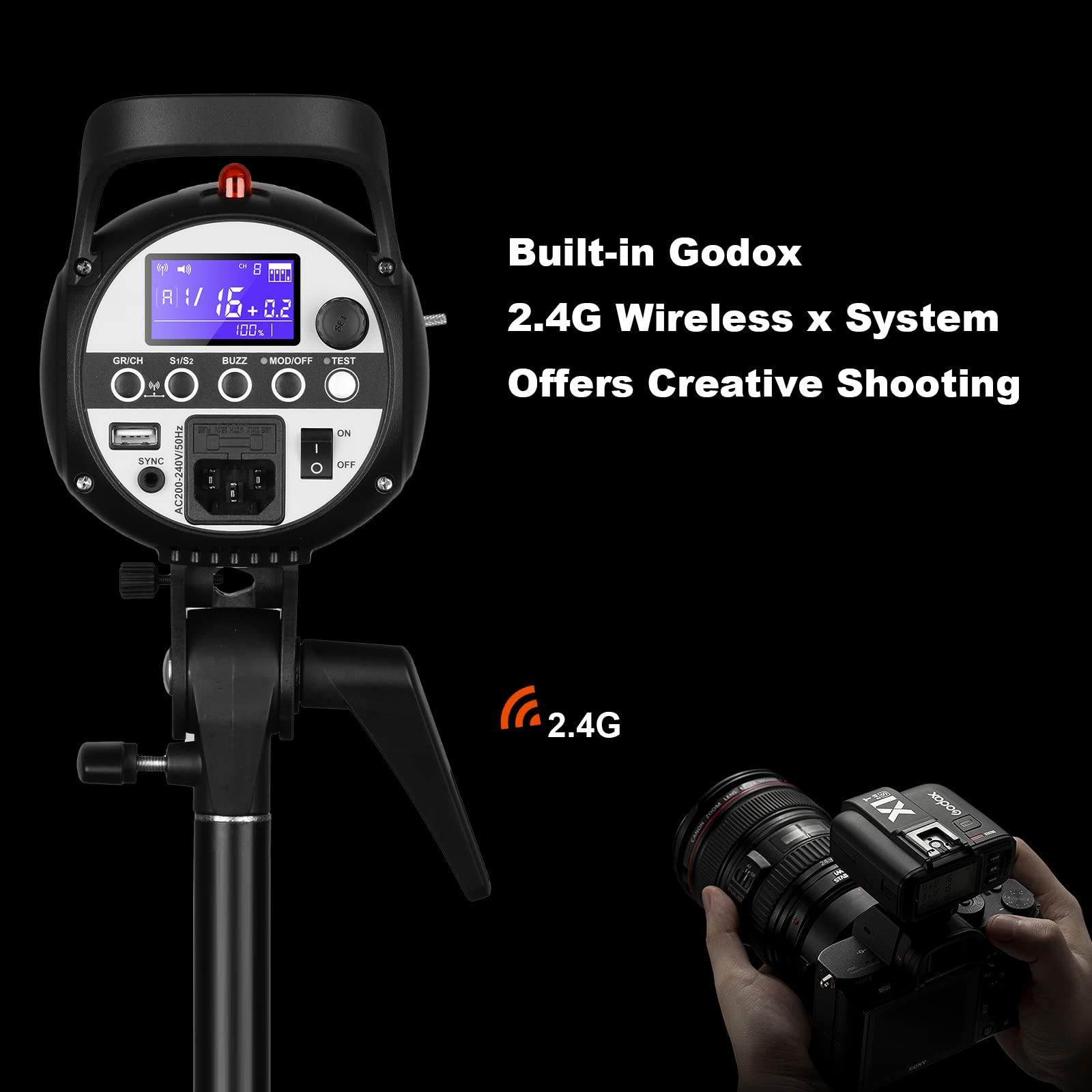 GODOX Godox SK400II 400W Studio Strobe Flash 2Pack Kit 2.4G Wireless X System Bowens Mount 5600200K with Standard Reflector,BD-04,Softbox,Light Stand,for Photography