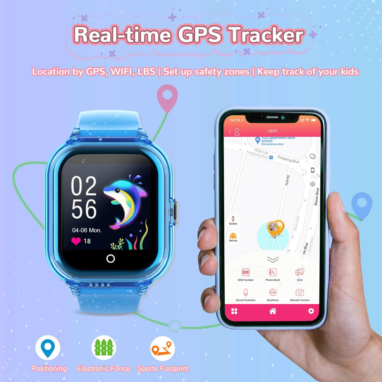 Getfitsoo Wonlex 4G Cellular Kids Smart Watch (SIM Card Include), GPS Tracker Phone Watch Support Video Call, Voice Chat, SOS, Camera, Pedometer, Games, Alarm, Best Gift for Boys Girls Aged 3-10(Blue)