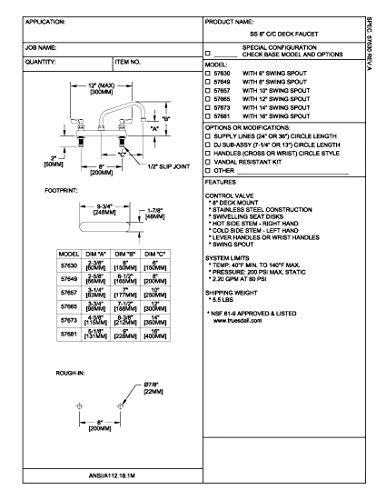 Fisher Fisher 57665 Stainless Steel 8" Centers Deck Faucet with 12" Swing Spout