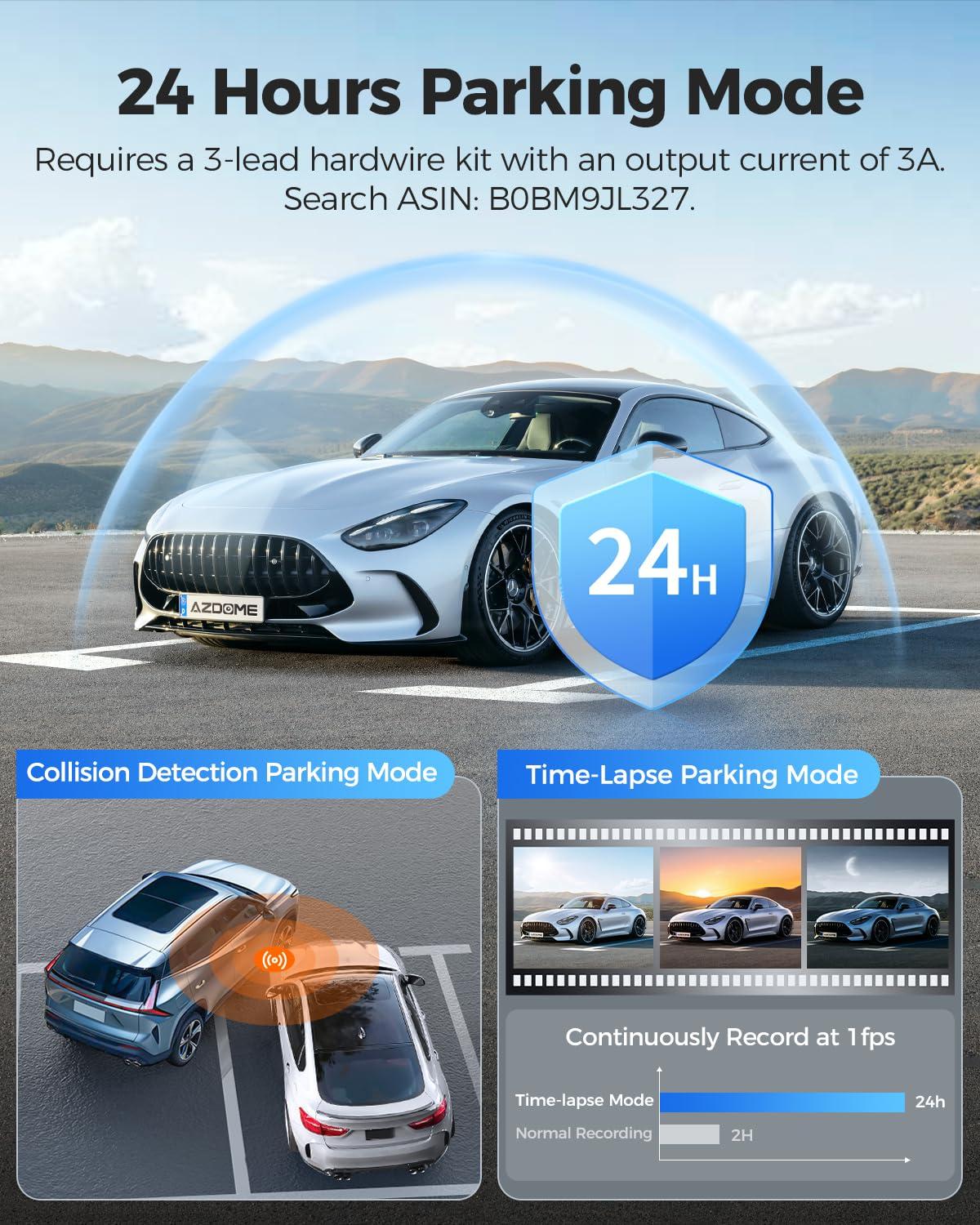 AZDOME AZDOME PG17 4K 12" Mirror Dash Cam Front and Rear, WiFi Rear View Mirror Camera with 64GB Card, Waterproof 1080P Rear Camera, GPS, Voice Control, WDR Night Vision, Driving Assistant