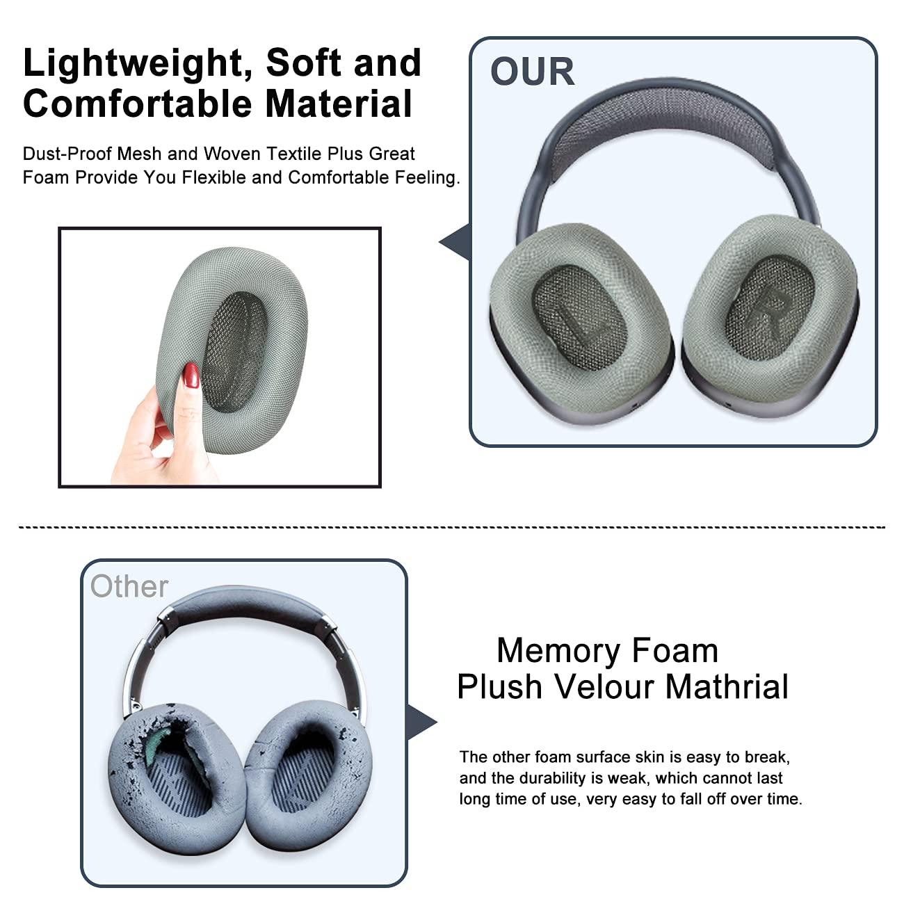 XINRUISEN XINRUISEN Replacement Earpads for Airpods Max, Ear Cushions Replacement for Airpod Max Headphone, Ear Pads Cover with Durable Mesh Fabric & Memory Foam, Comfortable and Easy Installation-Green