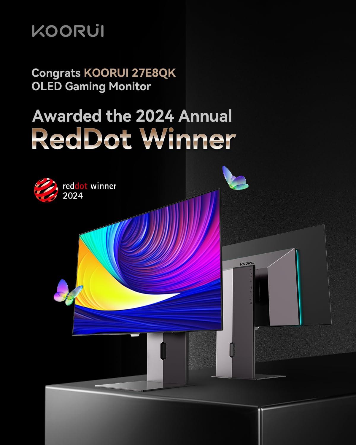 KOORUI KOORUI 27 inch OLED Gaming Monitor, 1440P 240Hz Computer Monitor, 0.03ms, AdaptiveSync Compatible, 90W Type-C Charge, DCI-P3, Slim Screen, HDMI 2.0, DisplayPort 1.4, USB-C 3.1, VESA, Black, 27E8QK