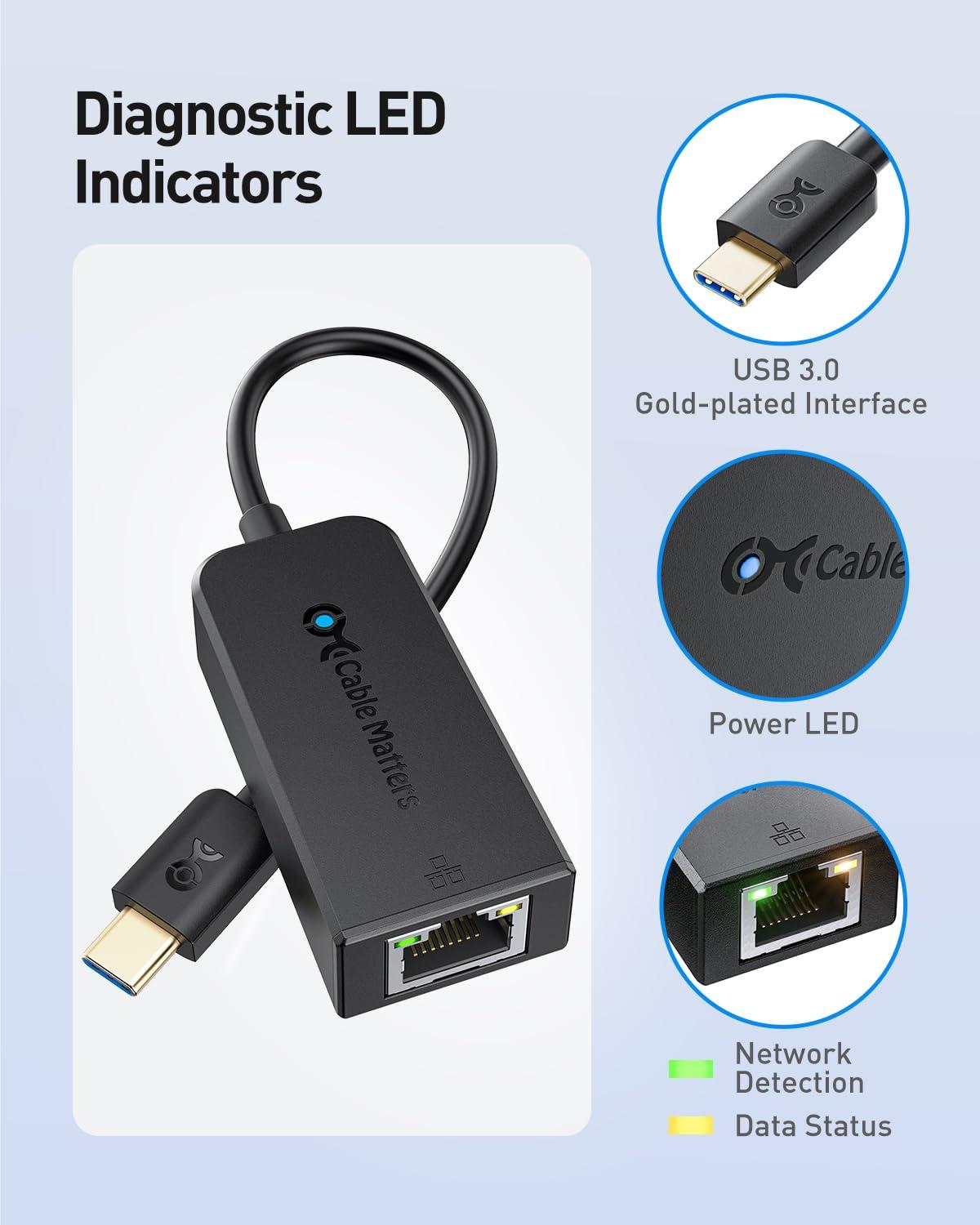 Cable Matters Cable Matters 2-Pack Plug & Play USB C to Ethernet Adapter with PXE, MAC Address Clone (Thunderbolt to Ethernet Adapter, Gigabit Ethernet to USB C) in Black -Compatible with MacBook Pro, XPS, Surface