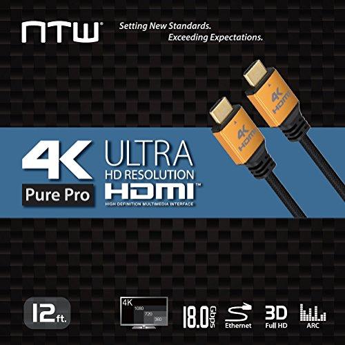 NTW NTW PURE PRO 4K HDMI Cable 12FT High Speed 18Gbps HDMI 2.0 Cable, 4K HDR, Ultra HD Cable 3D, 2160P, 1080P, Ethernet, Audio Return(ARC), Compatible PS5, PS4/3, UHD TV, Blu-ray, PC, Xbox, gold/black