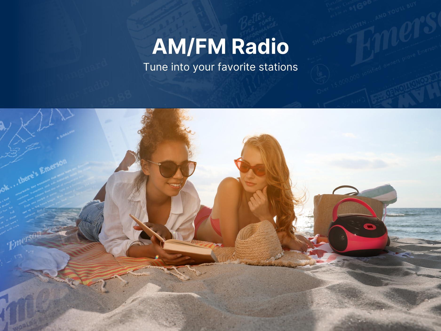 Emerson Emerson EPB-3000 Portable CD Player with AM/FM Radio, Programmable Memory, Dual Stereo Speakers, 3.5mm AUX Input, and Two-Way Power for Home or On-The-Go Entertainment Ideal for Music Lovers