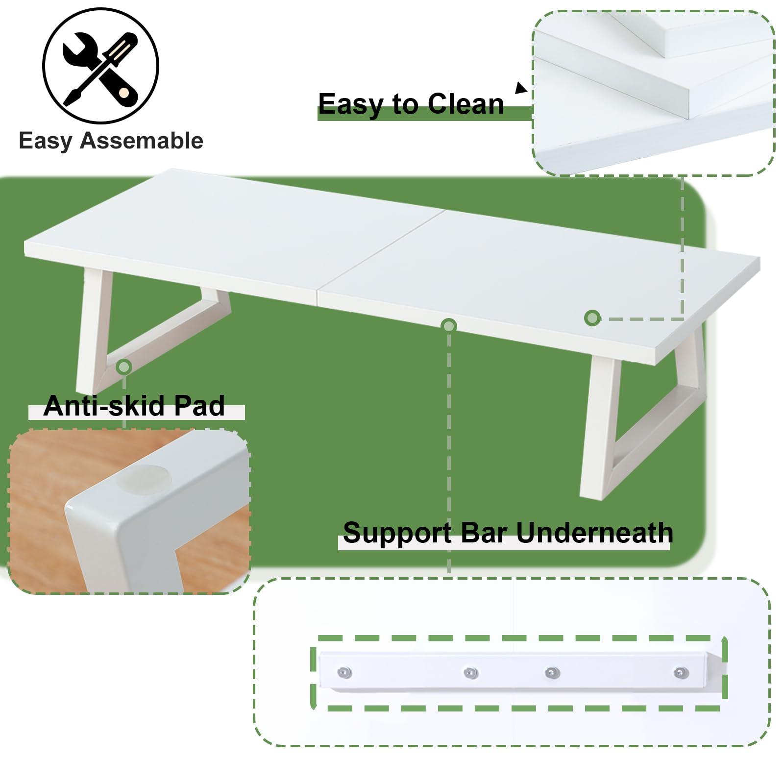 TEAMIX TEAMIX 24 inch Monitor Stand Riser, White Wood & Steel Computer Monitor Stand with Storage, Laptop, PC, Printer Stand Riser for Desktop Office Desk Organizers