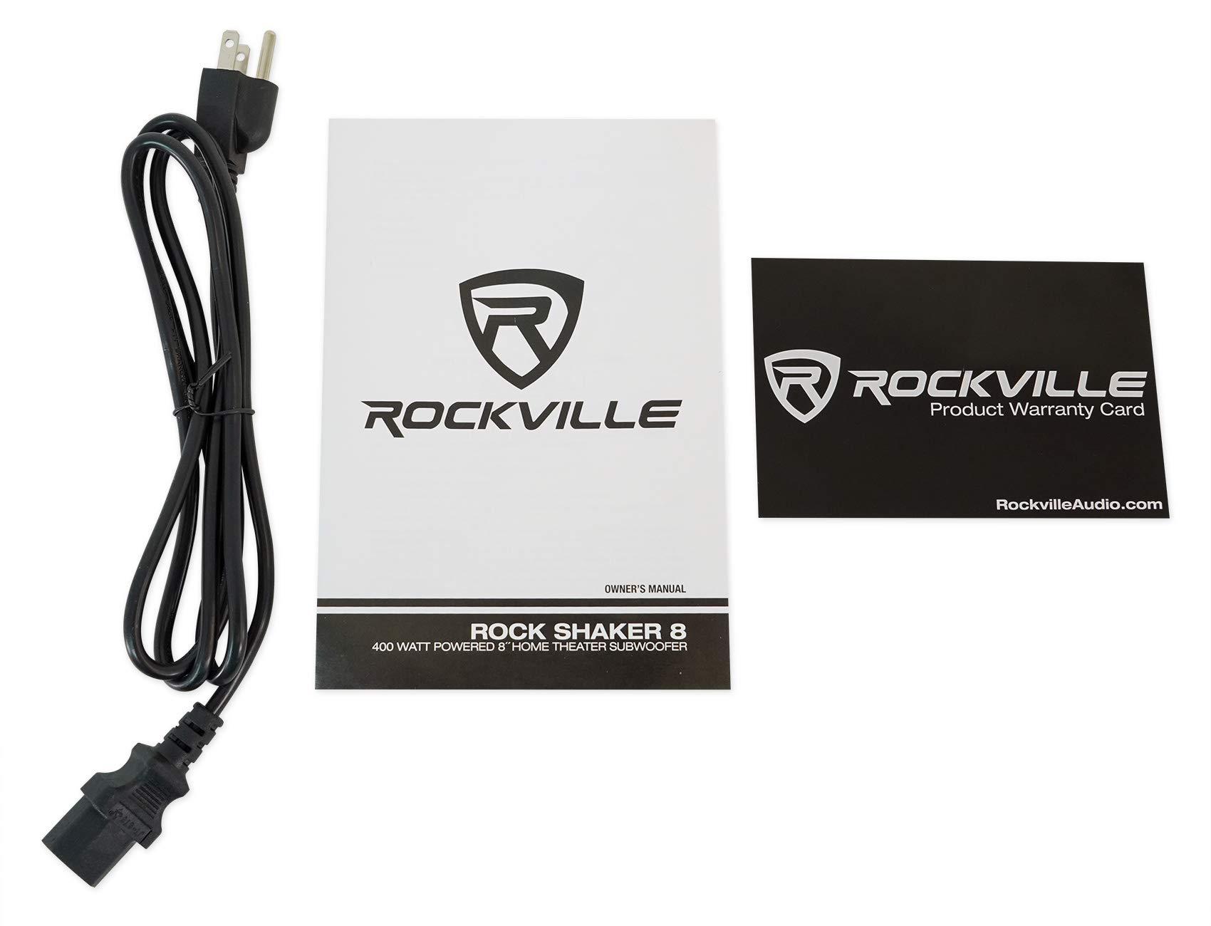 Rockville Rockville Rock Shaker 8 Classic Wood, 8\" Powered Subwoofer, 400W, Deep Bass, Class-D Amp, RCA Inputs, Perfect for Home Theater & Studio