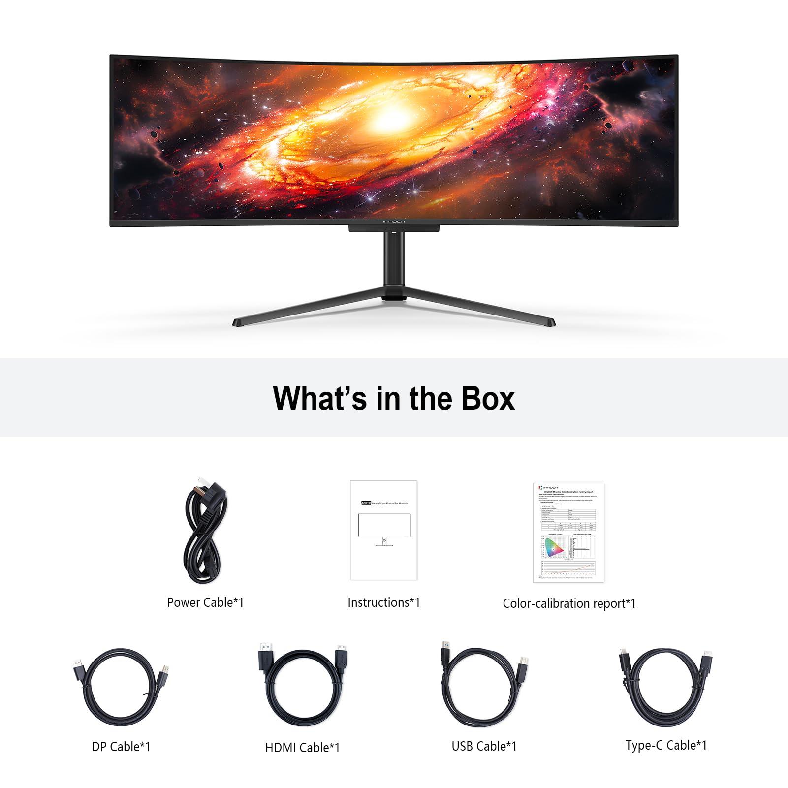 INNOCN INNOCN 49" OLED Ultrawide Curved Gaming Monitor 5120 x 1440p 144Hz, 0.03ms, USB Type C 90W, HDMI 2.1, DisplayPort, USB Hub, Speakers, Adaptive-Sync, Adjustable Stand, Black