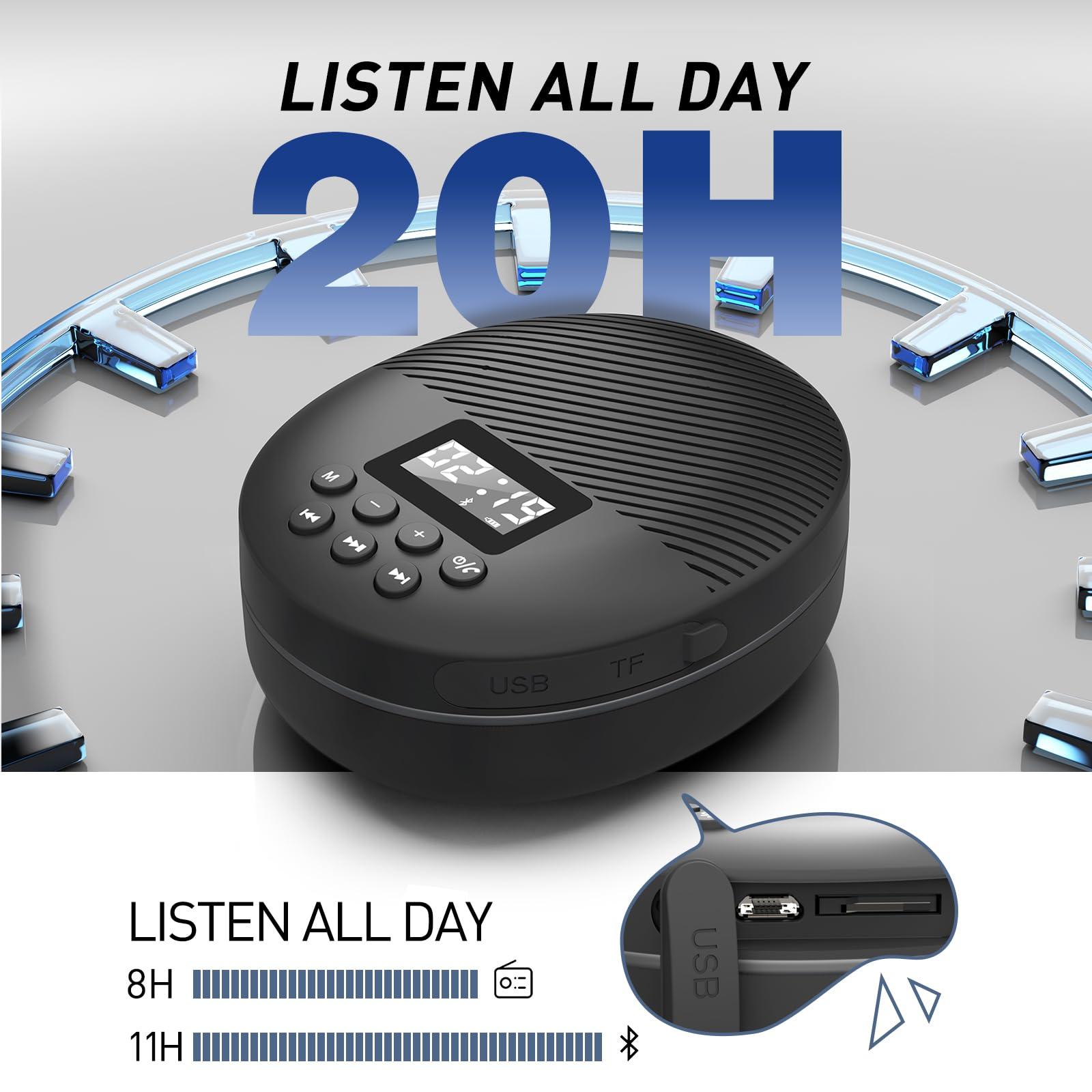 AGPTEK Shower Radio Speaker with Bluetooth 5.0, AGPTEK Waterproof Wireless Bathroom FM with Suction Cup 12H Long Playback Time, Lanyard, LCD Screen Display, Handsfree Calling, Storage Card Playback Black