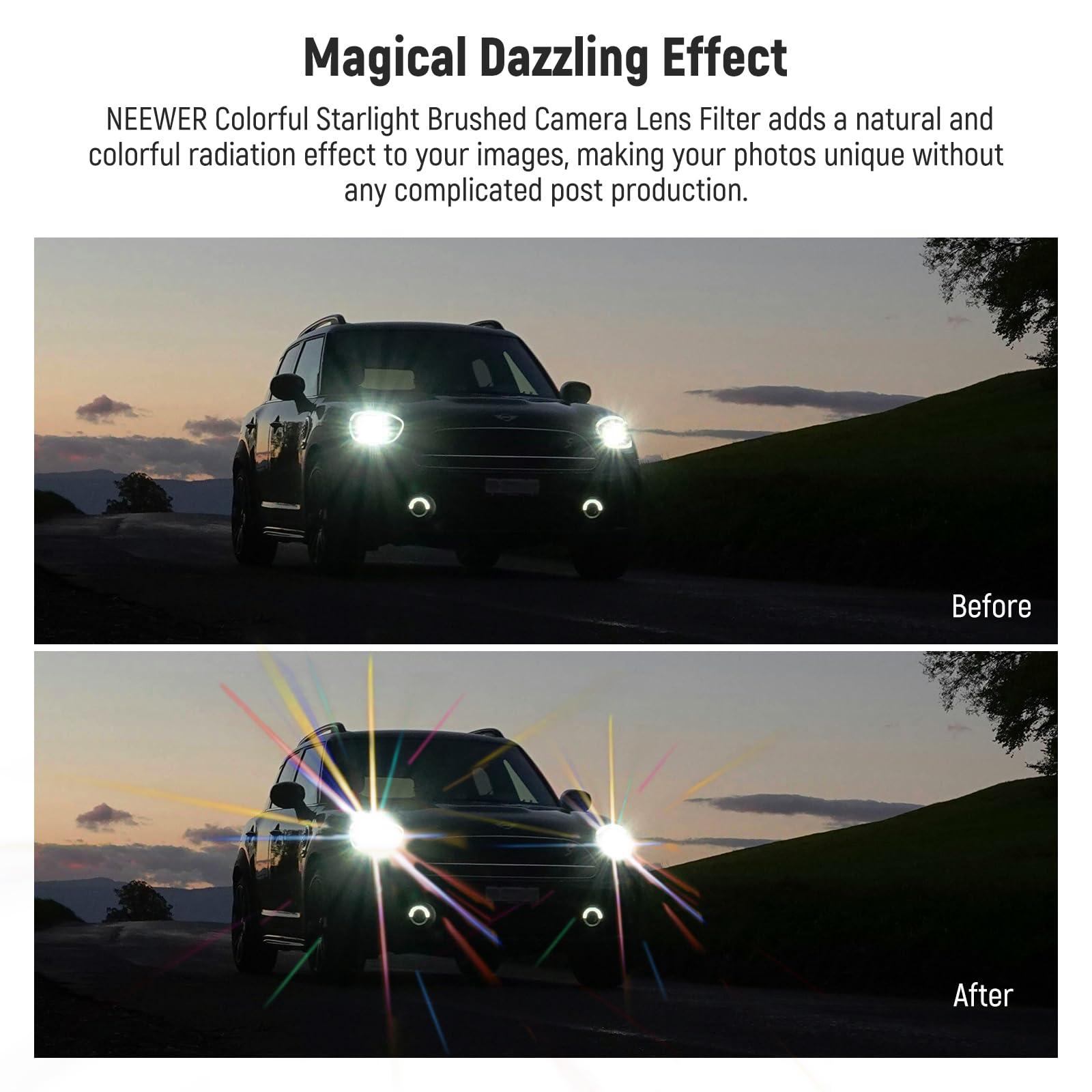 NEEWER NEEWER 72mm Colorful Starlight Brushed Camera Lens Filter, Special Effects Filter with Anamorphic Flare, Shinning Starburst Lens Filter, Photography Prism Lens Filter, Camera Lens Accessory