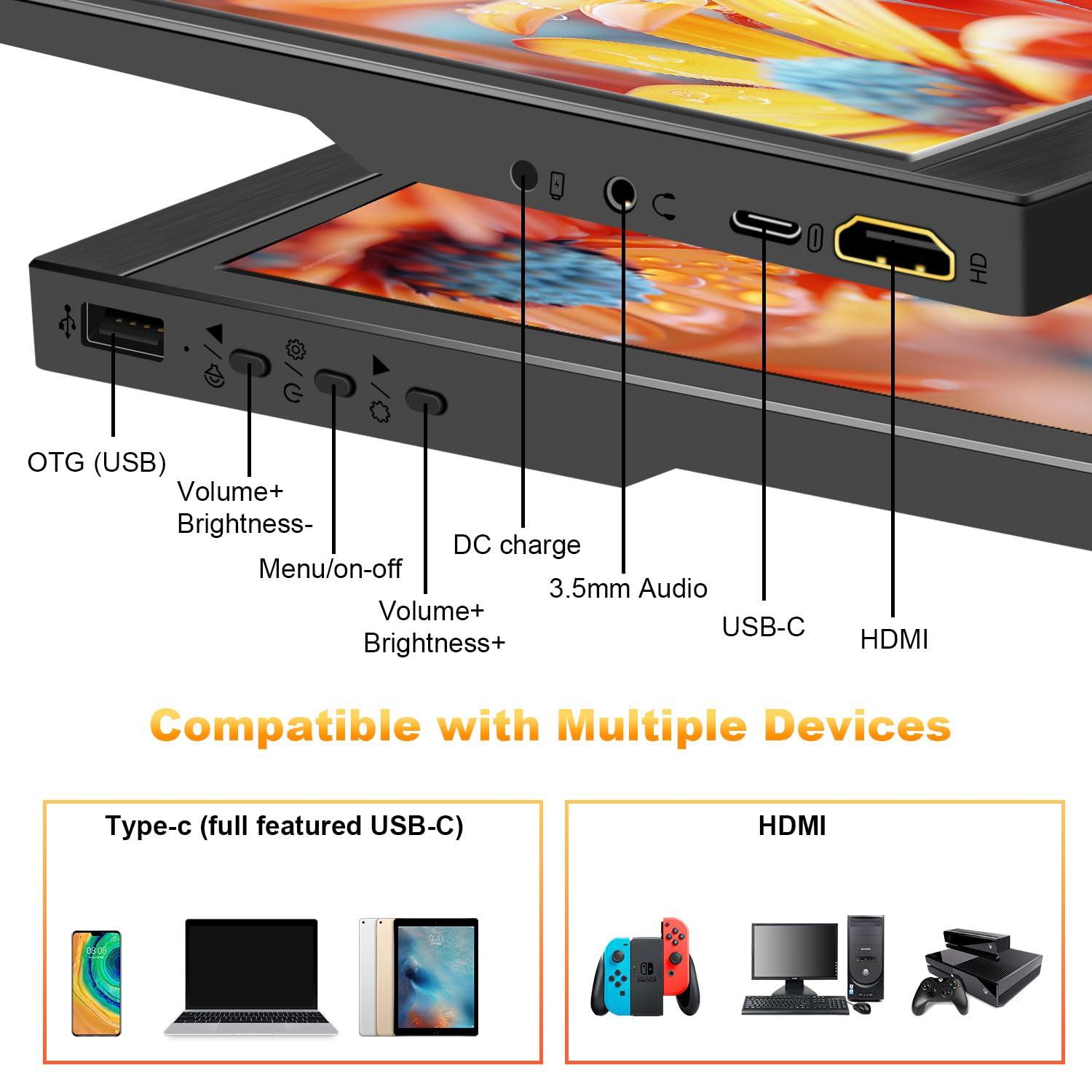 Lrtzcbi Lrtzcbi Portable Monitor 15.6 Inch, 1920x1080P FHD IPS Panel Laptop Monitor with USB C and HDMI Port, Portable Monitor for Laptop/PC/Phone/Switch/Raspberry pi