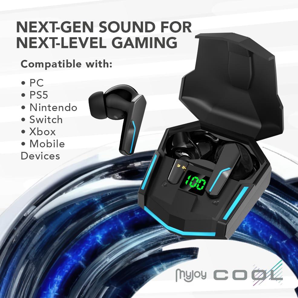 MyJoy MyJoy Cool Wireless Earbuds, Wireless Gaming Earbuds, Bluetooth Gaming, Noise Cancelling Ear Buds, Noise Cancelling Earphones for Gamers, Black