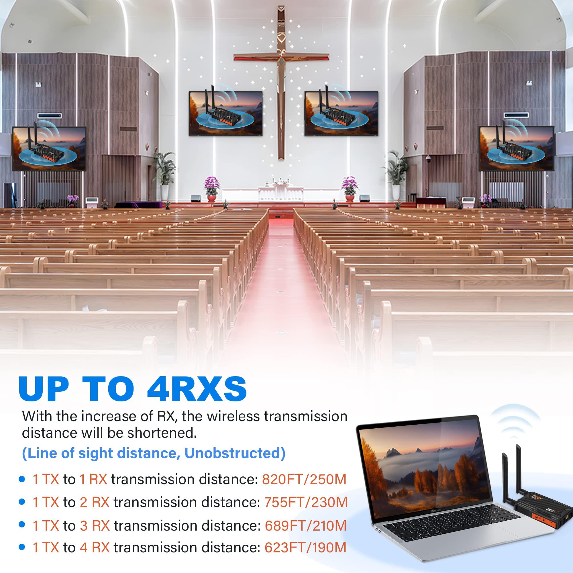 Vrriis Wireless HDMI Transmitter and Receiver, 1 Transmitter and 4 Receivers (1TX 4RX)