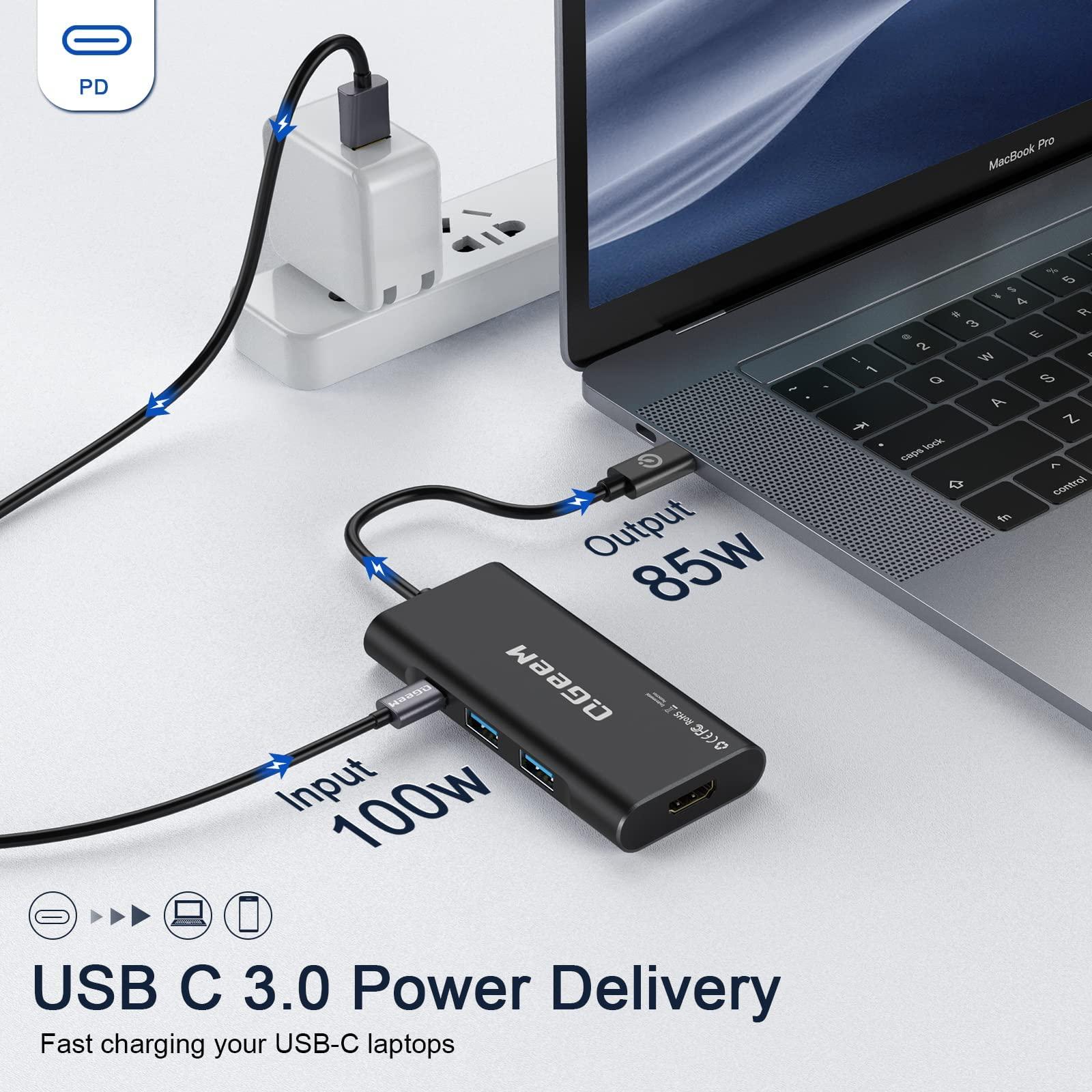 QGeeM USB C Hub, QGeeM USB C to HDMI Adapter 4k, 7 in 1 USB C Dongle with 100W Power Delivery,3 USB 3.0 Ports, SD/TF Card Reader, Compatible for MacBook Ipad HP Dell XPS and More Type C Device-Black