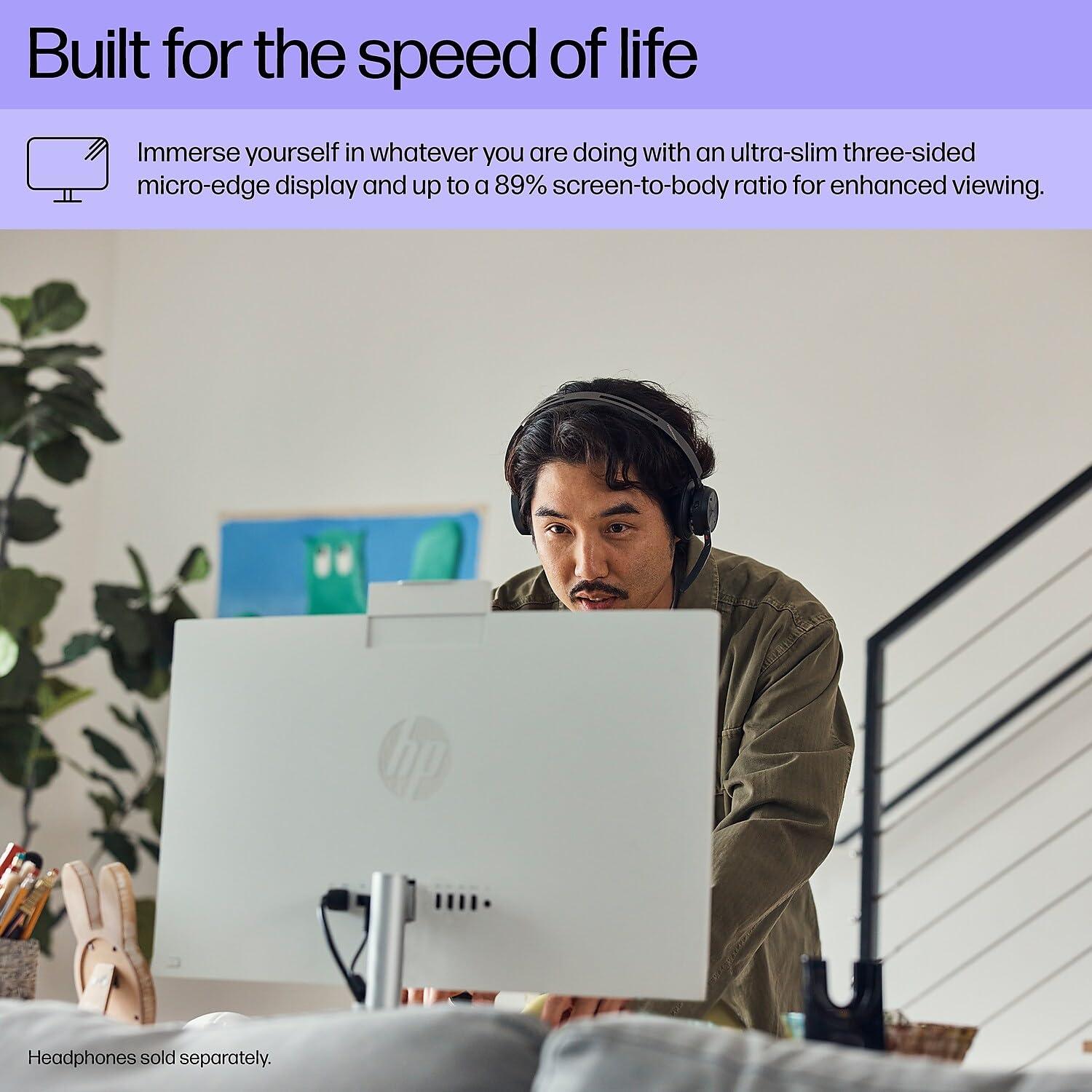 HP HP 24-cr0026 23.8-inch All-in-One Desktop Computer, Intel Core i3-N300, 8GB Memory, 256GB SSD (9W2H5AA#ABA)