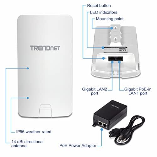TRENDnet TRENDnet 14 DBI WiFi AC867 Outdoor Directional Poe Access Point, 14 DBI Directional Antennas, for Point-to-Point WiFi Bridging Applications, 5GHz, AC867, TEW-840APBO