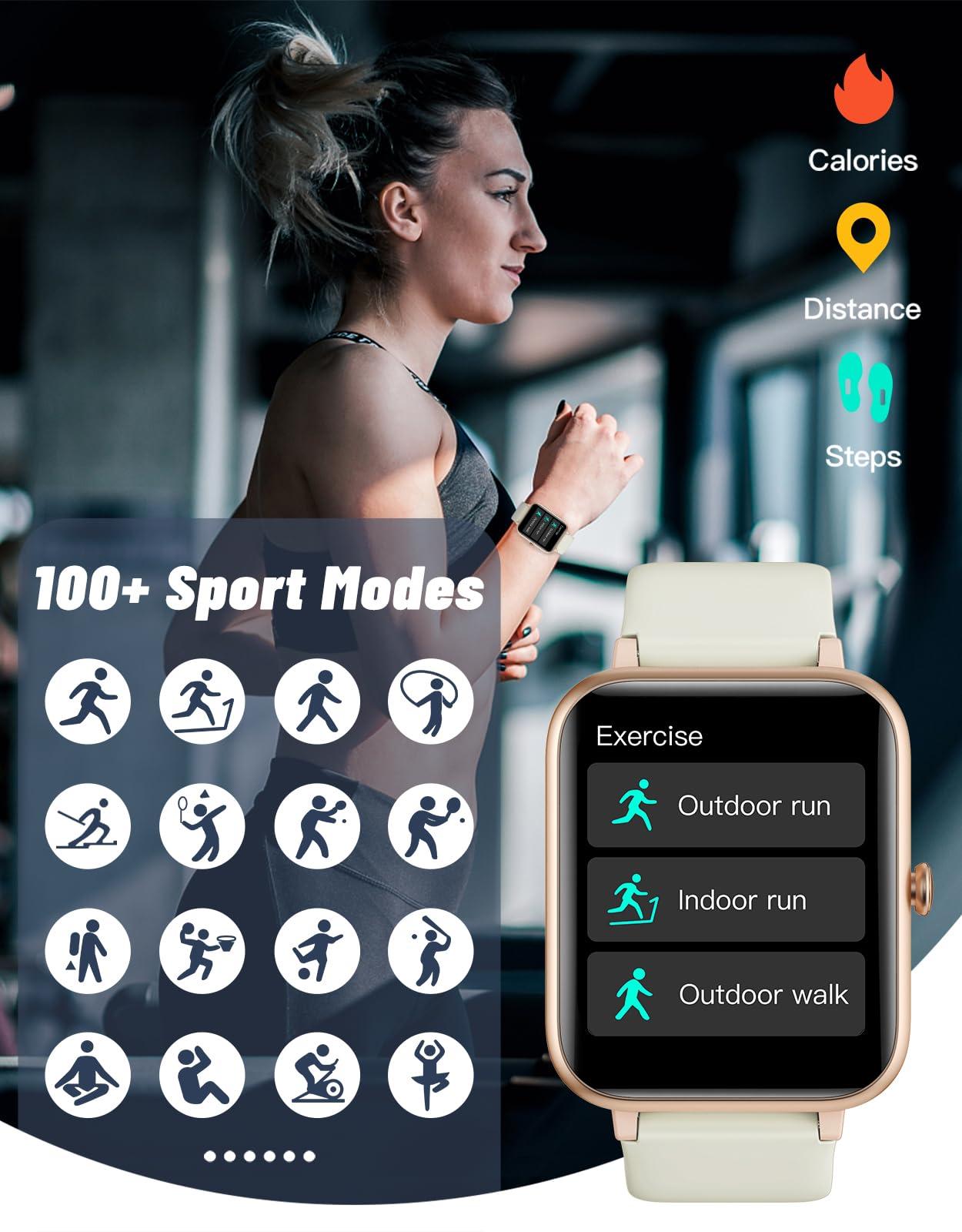 GRV GRV Smart Watches for Women Men (Answer/Make Calls), 1.8" Smartwatch for iOS/Android Phones Fitness Tracker with 100+ Sports Modes Heart Rate/Sleep Monitor Pedometer IP68 Waterproof (Milky White)