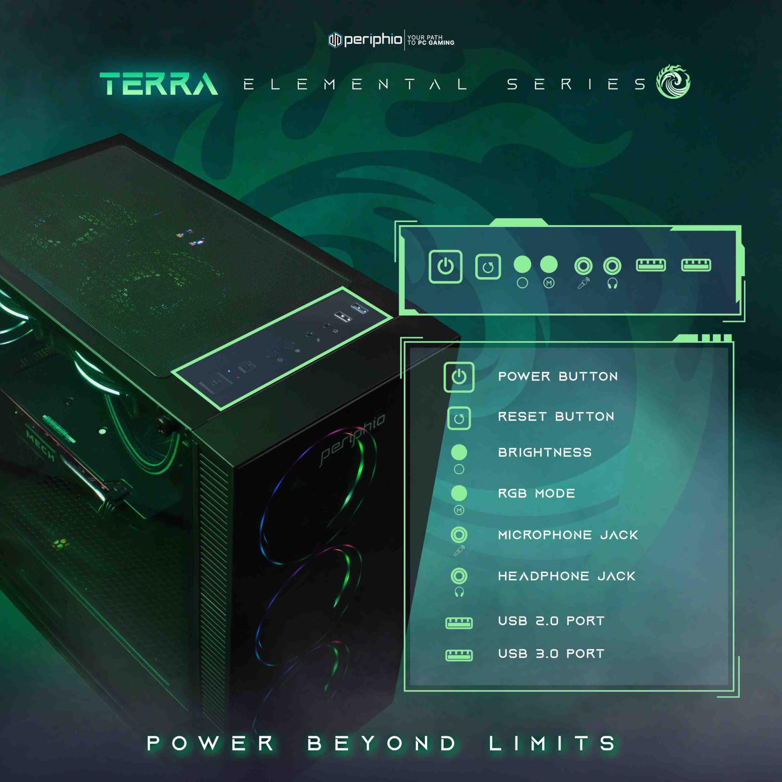 Periphio Periphio Terra Prebuilt Gaming PC - AMD Ryzen 5 5600G CPU (4.4GHz Turbo) | Radeon Vega 7 Graphics | 1TB M.2 NVMe SSD | 16GB DDR4 RAM | Windows 11 Gaming Desktop Computer | WiFi + BT