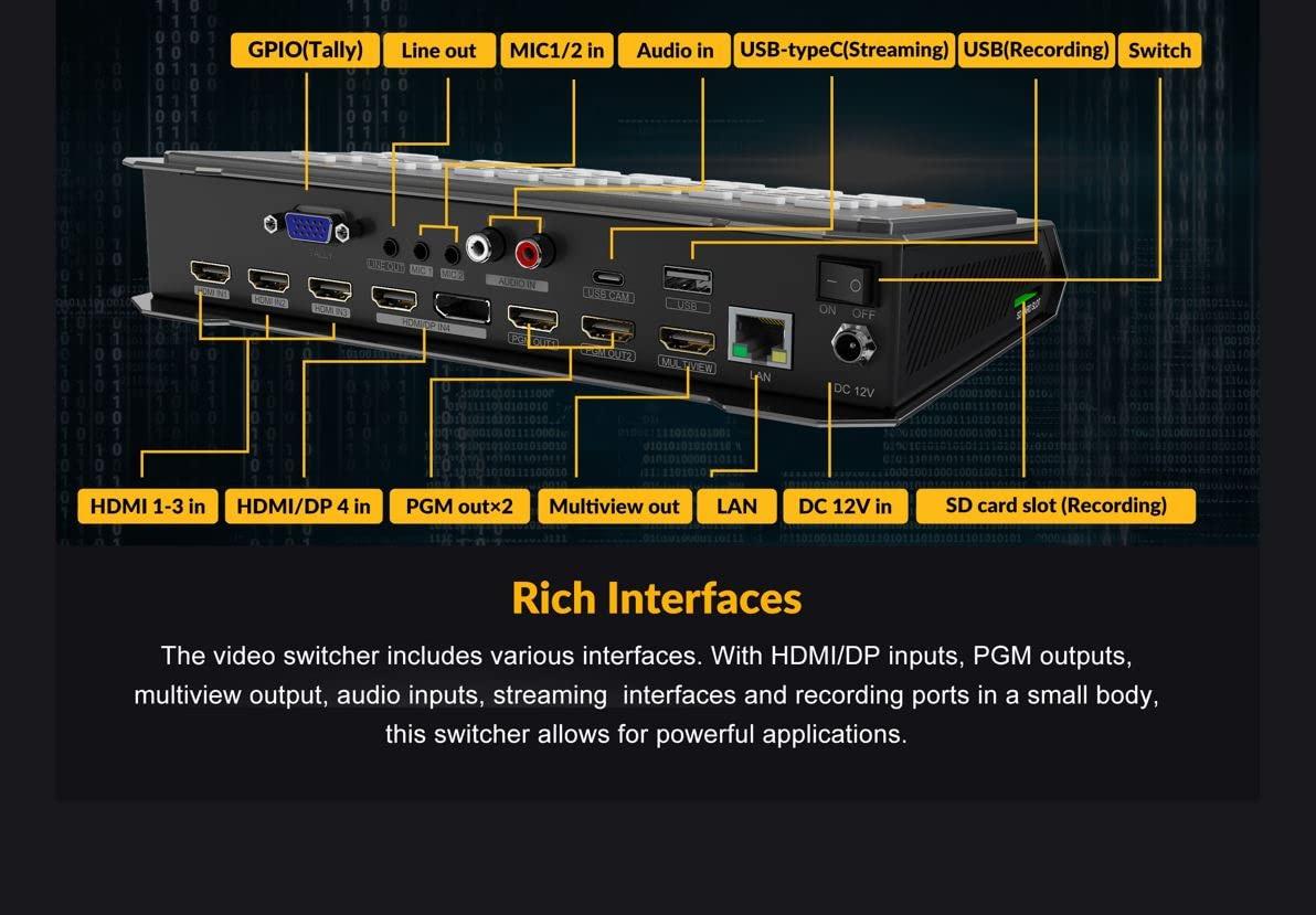 LILLIPUT AVMATRIX HVS0401E Video Switcher Mixer 4 Channel SDI HDMI Inputs 2 Channel PGM Output for Live Streaming Recording