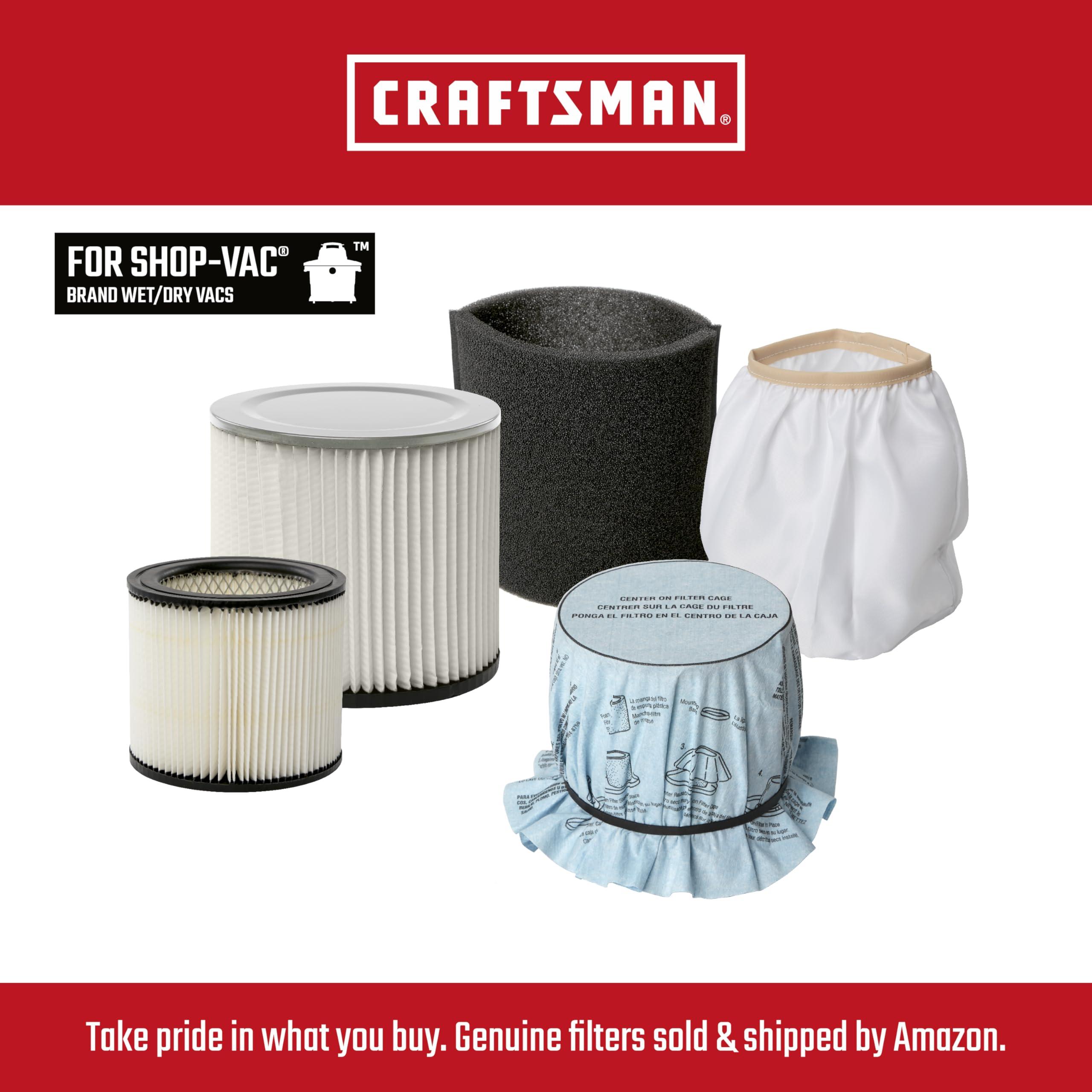 Craftsman CRAFTSMAN CMXZVBE38766 Dry Filters with Retaining Band Wet Dry Vac Replacement Vacuum Filter, Reusable Dry Only Filters for Most Shop Vac Branded Shop Vacuums, 3-Pack