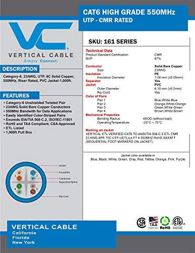 VC VERTICAL CABLE Vertical Cable Cat6, 550 MHz, UTP, 23AWG, Solid Bare Copper,1000ft, Bulk Ethernet Cable - 161 Series, White