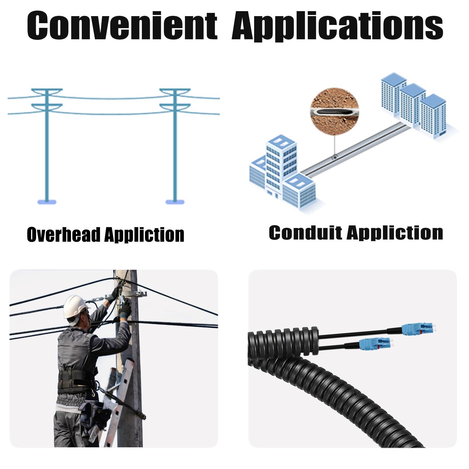 FLYPROFiber FLYPROFiber- 100M/328ft OS2 LC to LC Outdoor Armored, Duplex 9/125 Uniboot SM Fiber Optic Cable, Cable Length Options: 10m-300m, 1G/10GB Single Mode Duplex LC-LC 9/125 um, OD-5mm, LSZH