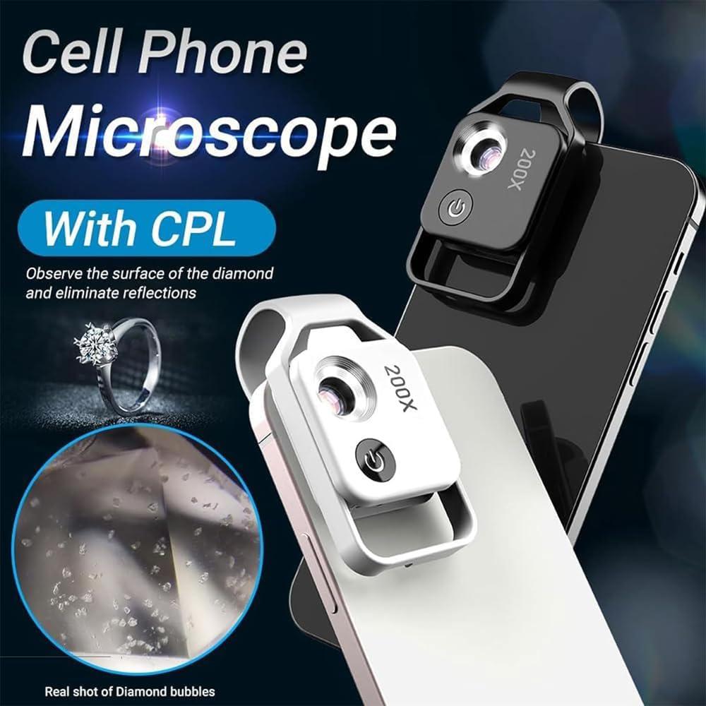 EZGHAR Nanozoom 200x Magnification Zoom, Nanozoom High-Tech Clip-On Lens Turns Any Smartphone Into A Pro-Microscope, Phone Microscope with CPL Lens/LED Light, 200x Pocket Microscope Camera (3pcs)