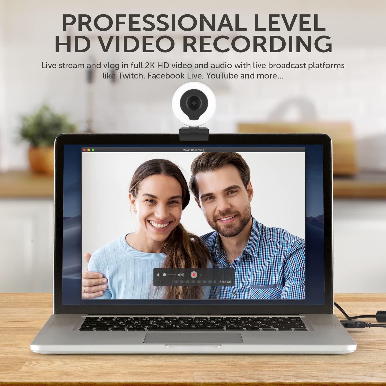 Aluratek Aluratek 2K HD Ring Light Webcam with Auto Focus w/Tripod