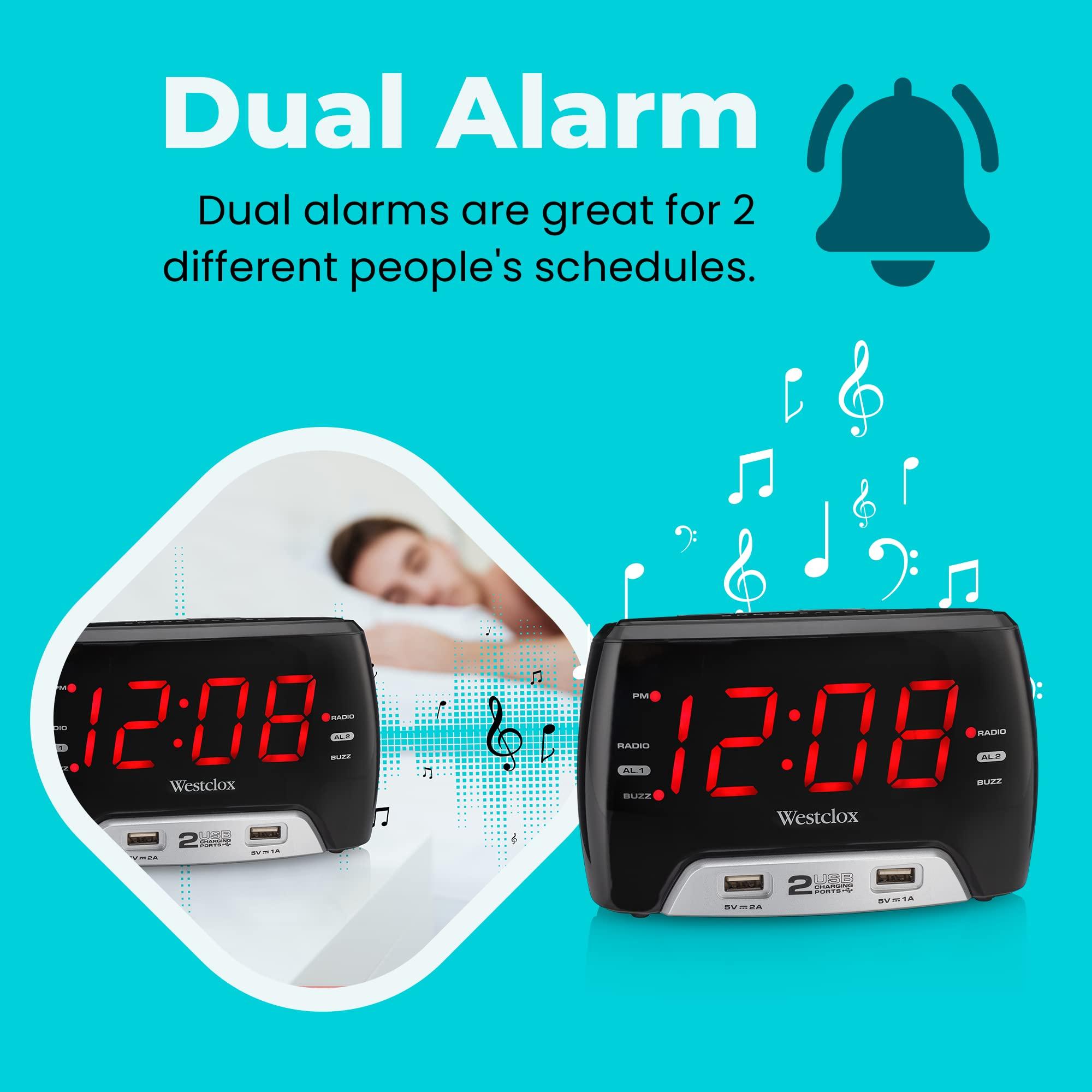 Westclox Westclox Basic Large 1.4 red LED Digital FM Clock Radio 2 USB Charging Port with Fast Charge for Bedroom, Home or Office Model# 80227WM