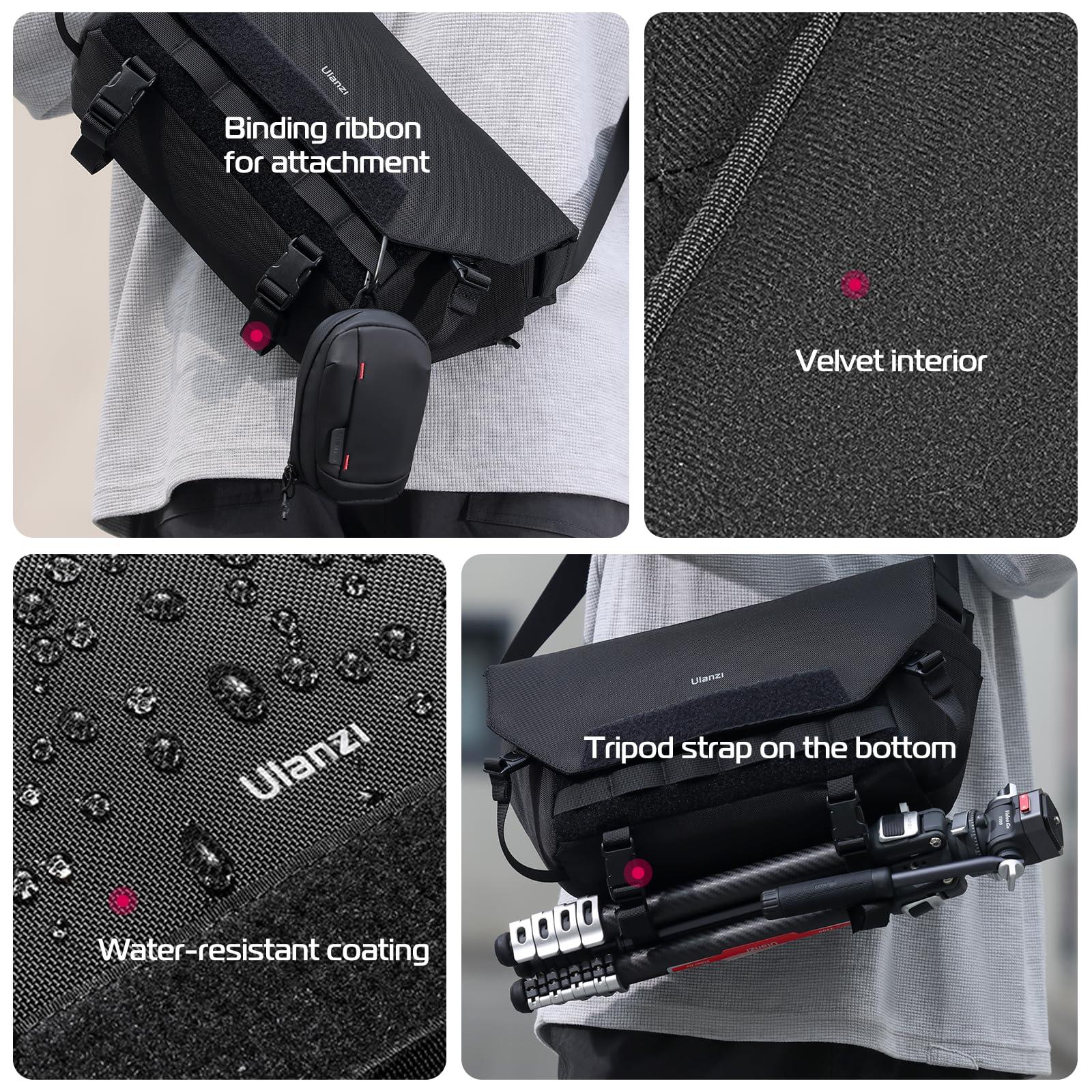 ULANZI ULANZI Sling Camera Case with Tripod Holder, Small Compact Camera Tactical Shoulder Bags for DSLR/SLR/Mirrorless Cameras, Water-Resistant Crossbody Bag Women Men, Black BC08