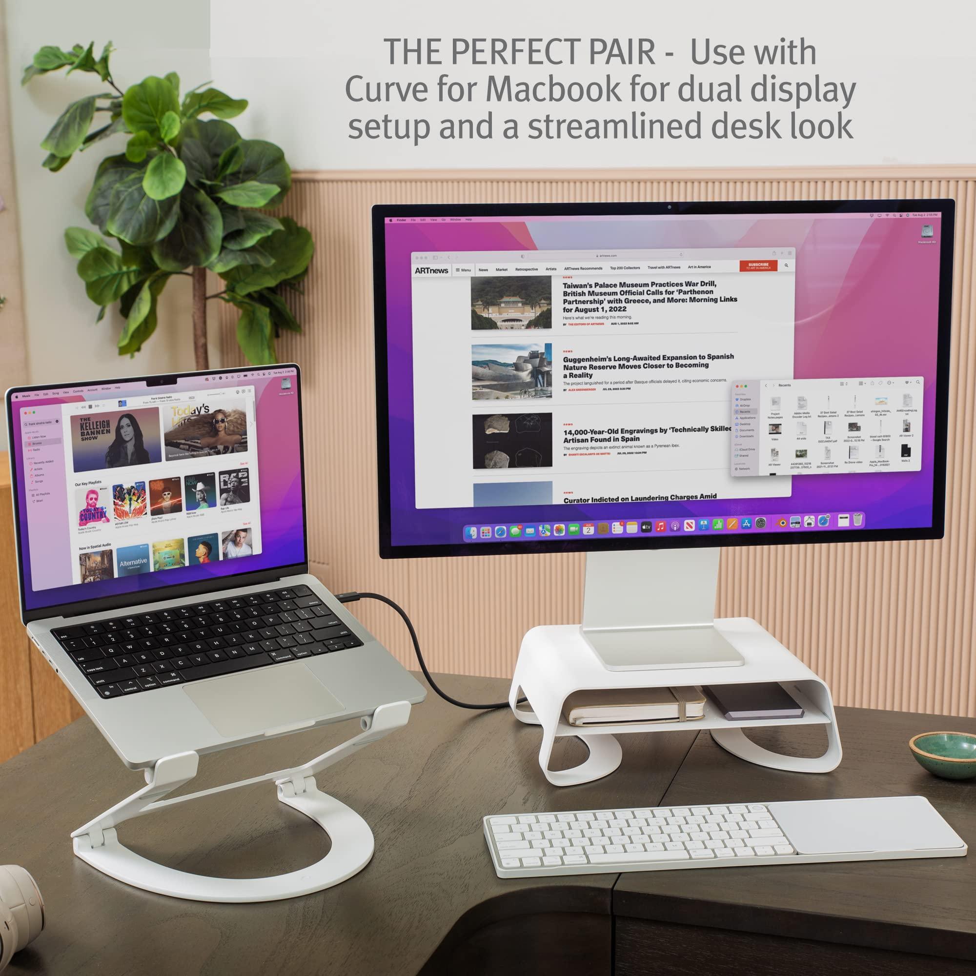 Twelve South Twelve South Curve Riser Monitor Stand | Ergonomic Desktop Stand with Storage Shelf for iMac and Displays, Matte White