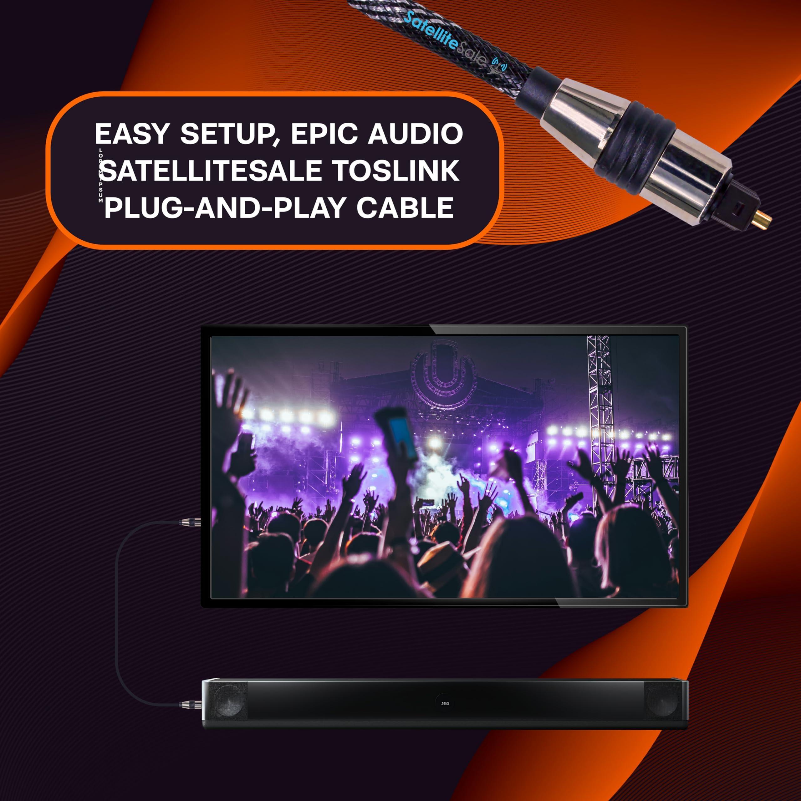 SatelliteSale SatelliteSale Digital Toslink SPDIF Audio Optical Fiber Cable Universal Wire Nylon Black/Silver Cord 50 feet