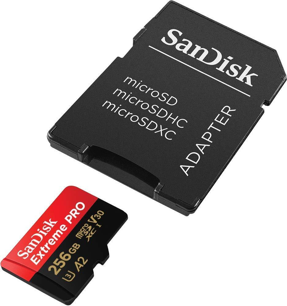 SanDisk SanDisk 256GB Micro SDXC Extreme Pro Memory Card (2 Pack) Works with GoPro Hero 8 Black, Max 360 Cam U3 V30 4K Class 10 (SDSQXCZ-256G-GN6MA) Bundle with (1) Everything But Stromboli MicroSD Reader
