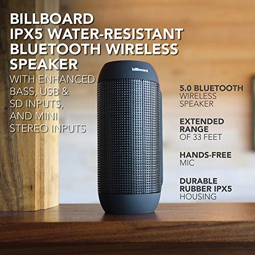 Billboard Billboard BB742 IPX5 Water-Resistant Bluetooth Wireless Speaker With Enhanced Bass, USB & SD Inputs, and Mini Stereo Inputs - Black