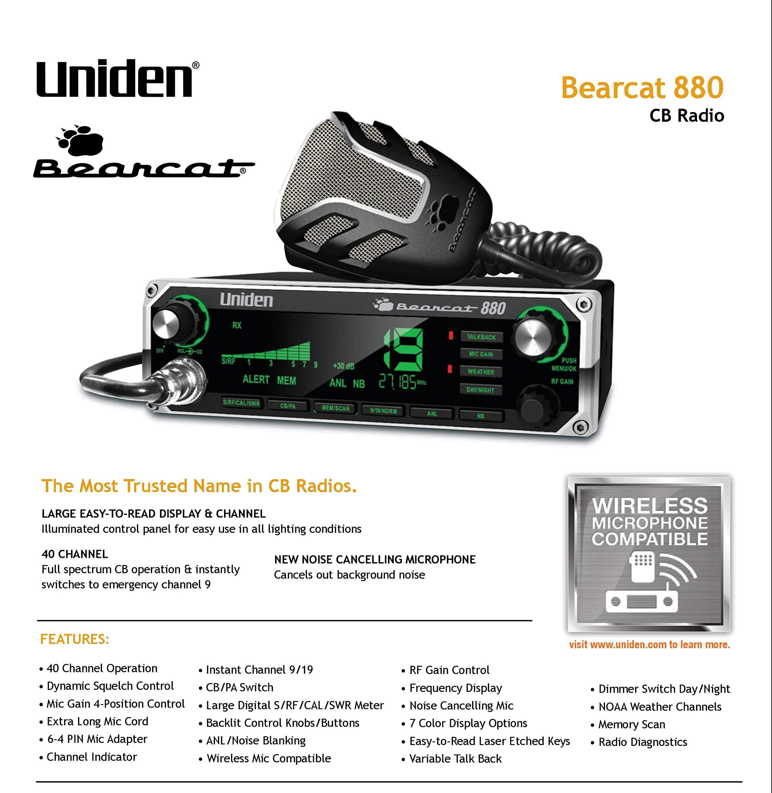Uniden Uniden Bearcat 880 CB Radio with 40 Channels and Large Easy-to-Read 7-Color LCD Display with Backlighting & TruckSpec TS-18CC 18\' RG-58A/U Coaxial Cable with Pl-259 Connectors