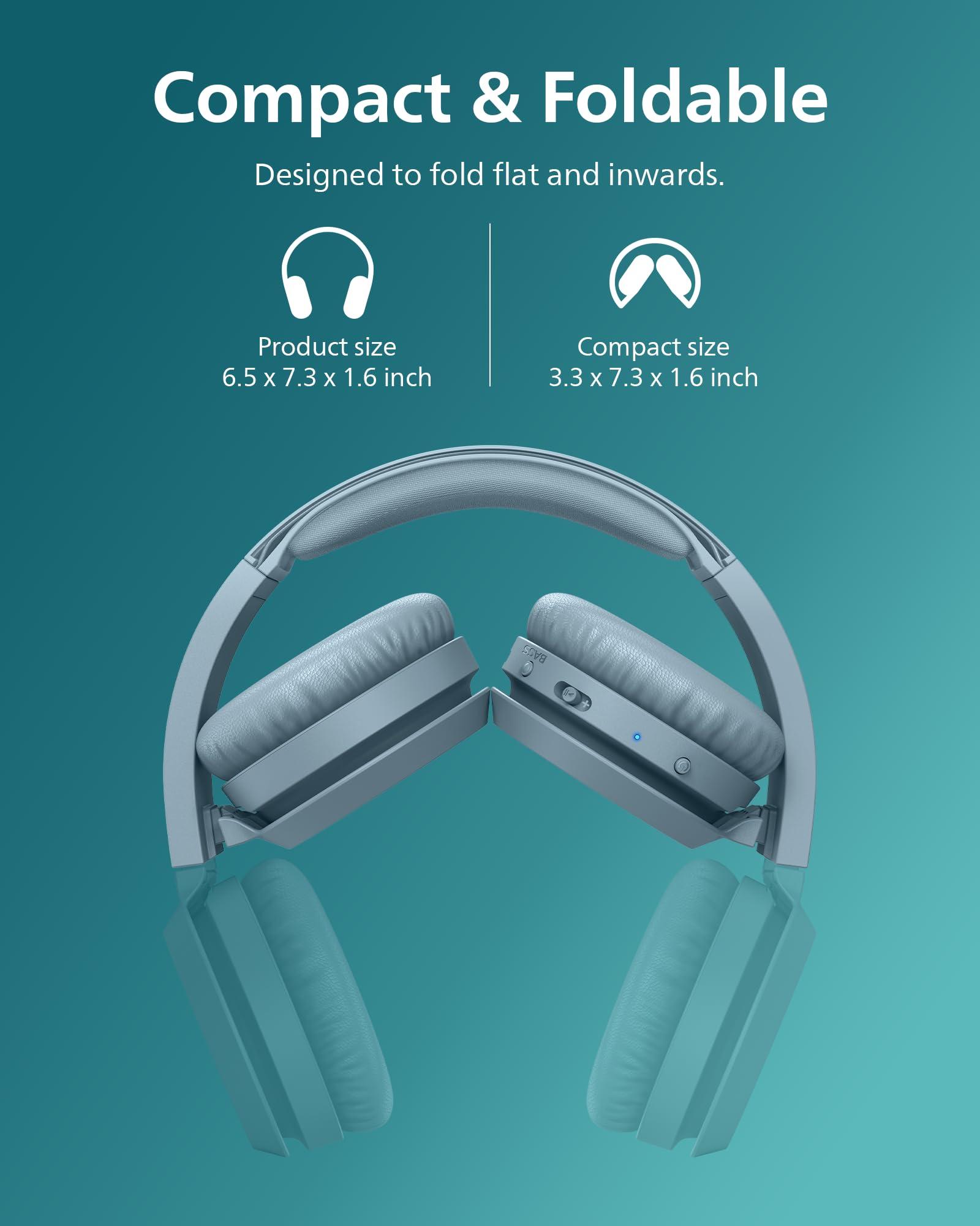 PHILIPS PHILIPS H4205 Wireless Headphone,On-Ear Bluetooth Headphone with BASS Boost,Quality Sound,32mm Drivers,29-Hour Battery Life,Fast Charging,Lightweight,Adjustable Cushioned Headband,Soft Ear Cups,Blue