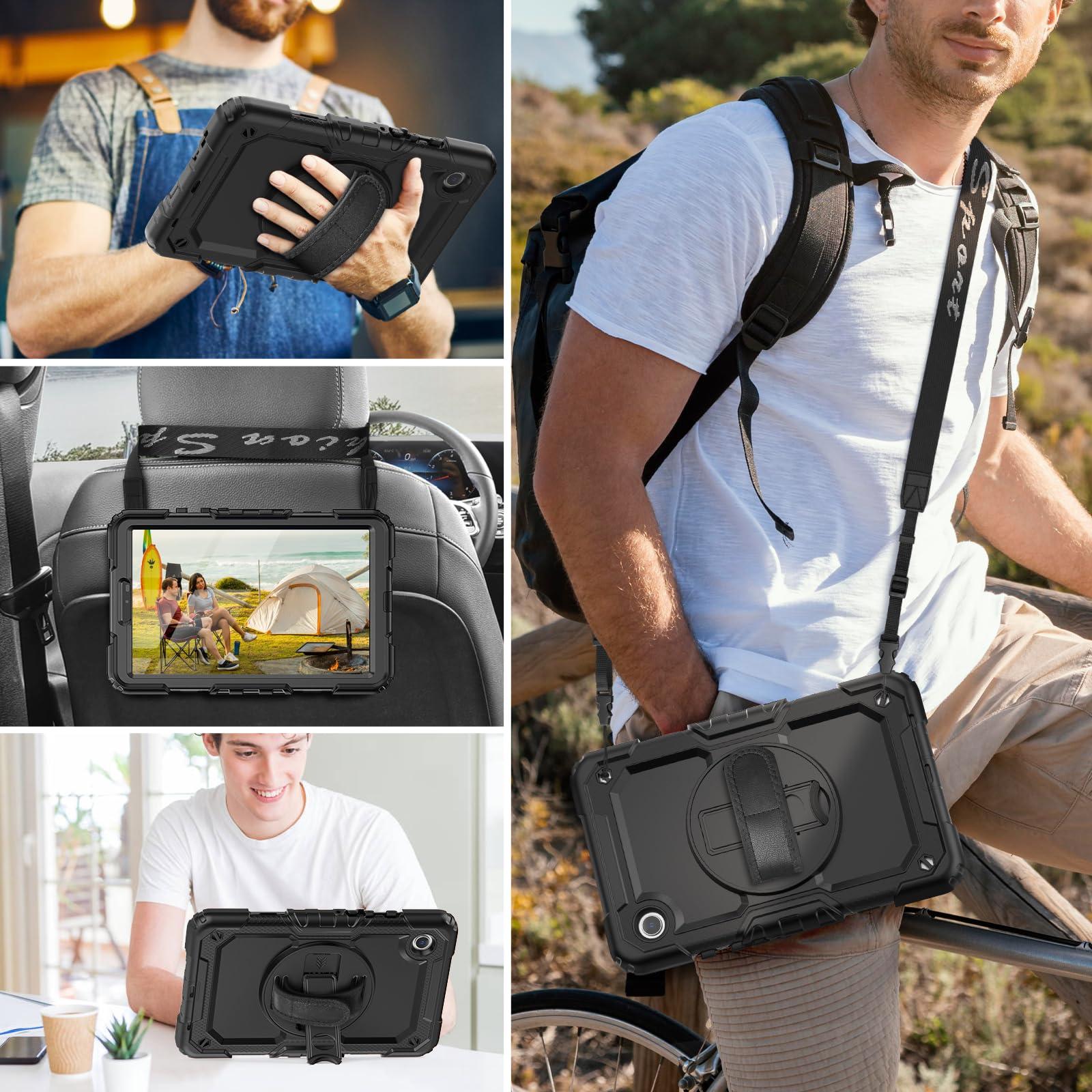 HXCASEAC HXCASEAC Case for Samsung Galaxy Tab A9 Case 8.7 Inch, Full Body Protective with Screen Protector/Hand Strap/Pen Holder, Sturdy Shockproof Samsung A9 Tablet Case 2023 SM-X110/X115/X117 - Black