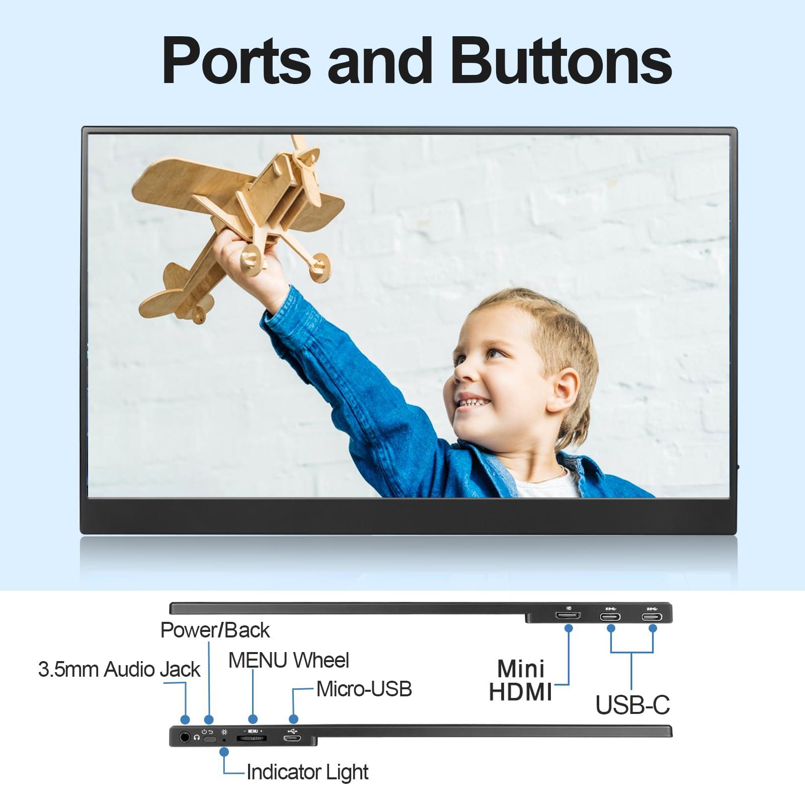Lasitu Lasitu Portable Monitor 15.6 Inch Full HD 1080P Portable Screen IPS HDR USB C Laptop Monitor HDMI Gaming Monitor Second Monitor for Laptop PC Phone Xbox PS4/5 Switch with Smart Cover