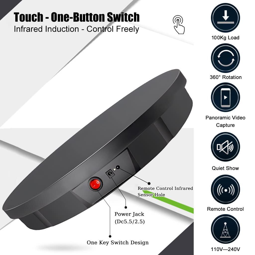 FONOBO FONOBO Electric Rotating Turntable for Photography, 360 Motorized Rotating Stand Display with 5 PVC Backgrounds for Live Video,Black