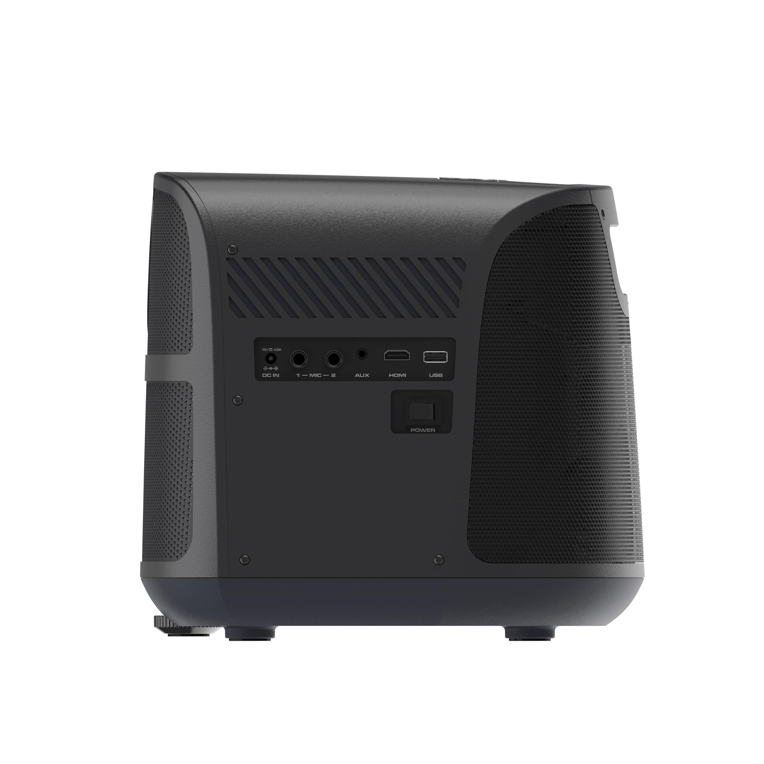 ION ION Portable Outdoor LED Projector with 70W Speakers, Bluetooth, Rechargeable Battery, Mic, USB and HDMI Connections, 720P HD