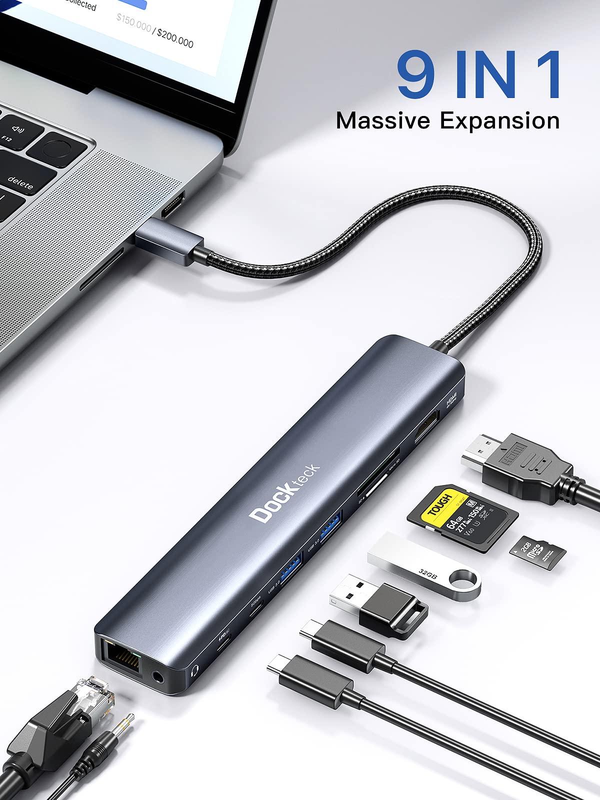 dockteck 9 in 1 USB C Hub Bundle with USB C to USB A Cable 5FT