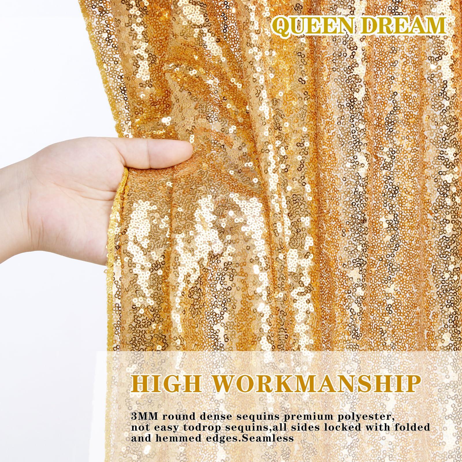 QueenDream Gold Sequin Backdrop Curtain Drapes - Glitter Gold Curtains 6 Pieces 2ftx8ft Wedding Background Party Stage Birthday Decorations
