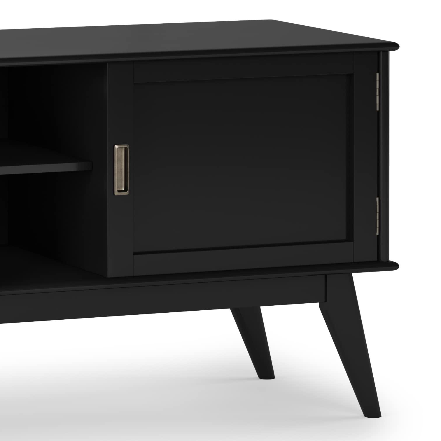 SIMPLIHOME SIMPLIHOME Draper SOLID HARDWOOD 60 Inch Wide Mid Century Modern Low TV Media Stand in Black for TVs up to 65 Inches, For the Living Room and Entertainment Center